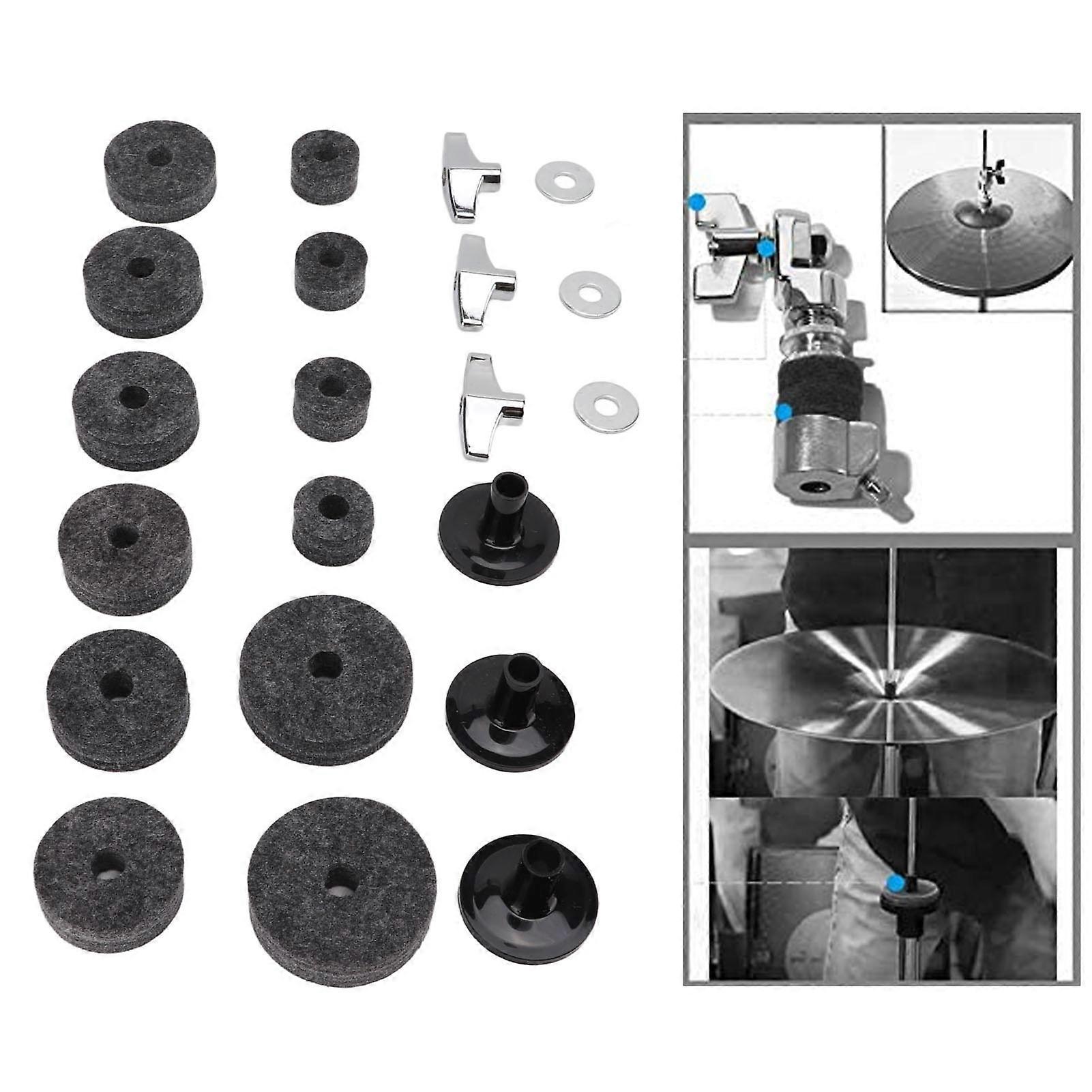 21Pcs Drum Cymbal Felt Pad Set Grey 3.8x2.6cm Non Slip Kit