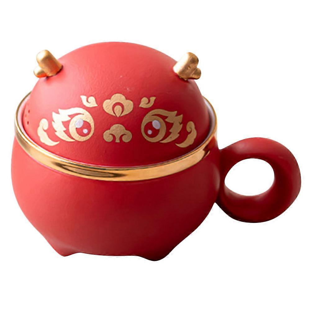 Red Ceramic Tea Cup with Infuser for 4Pcs Vintage Drinking Cups