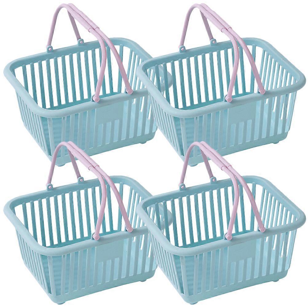 Portable Sky-Blue Plastic Baskets for Storage 4Pcs with Handles