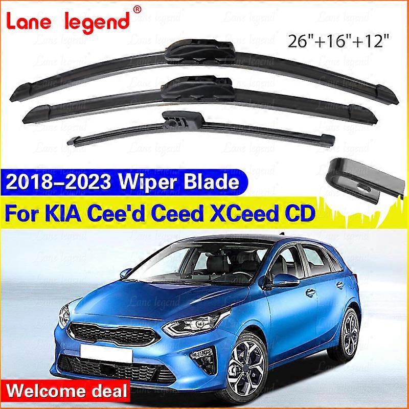Applies to For KIA Cee'd Ceed XCeed CD 2018 - 2023 Wiper Front Rear Wiper Blades Windshield Windscreen Window Rain Brushes 2022 26"+16"+12"