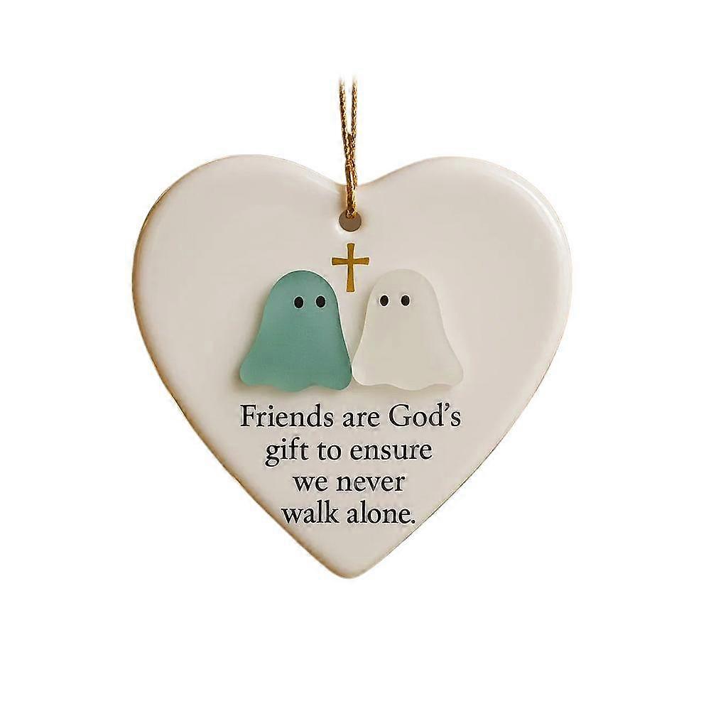 Handcrafted Sea Glass Friendship Cross Ornament with Holding Hands Design for Desktop or Gift Box