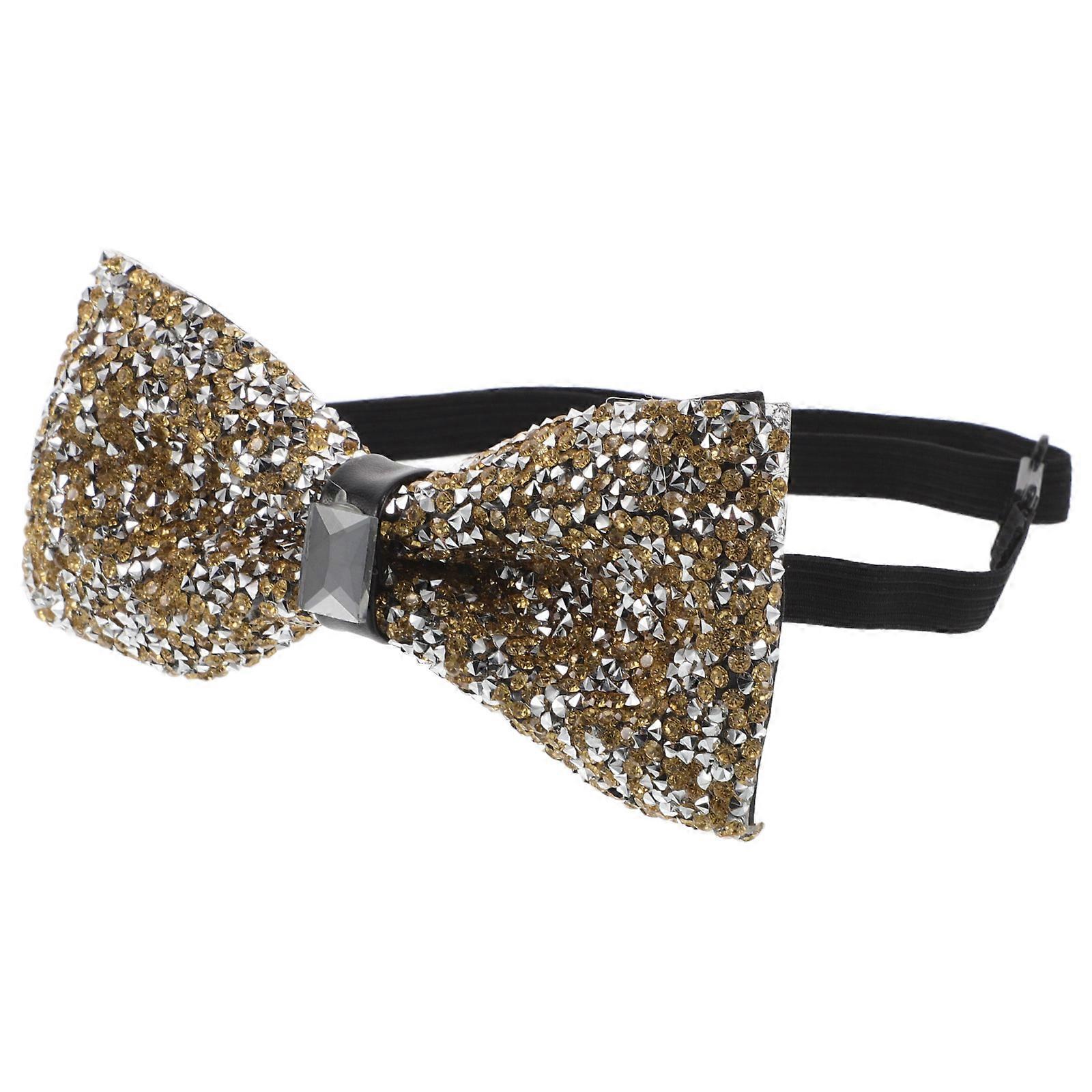Sparkly Bow Tie for Men with Rhinestone for Party Elegant Golden Glitter Accessory