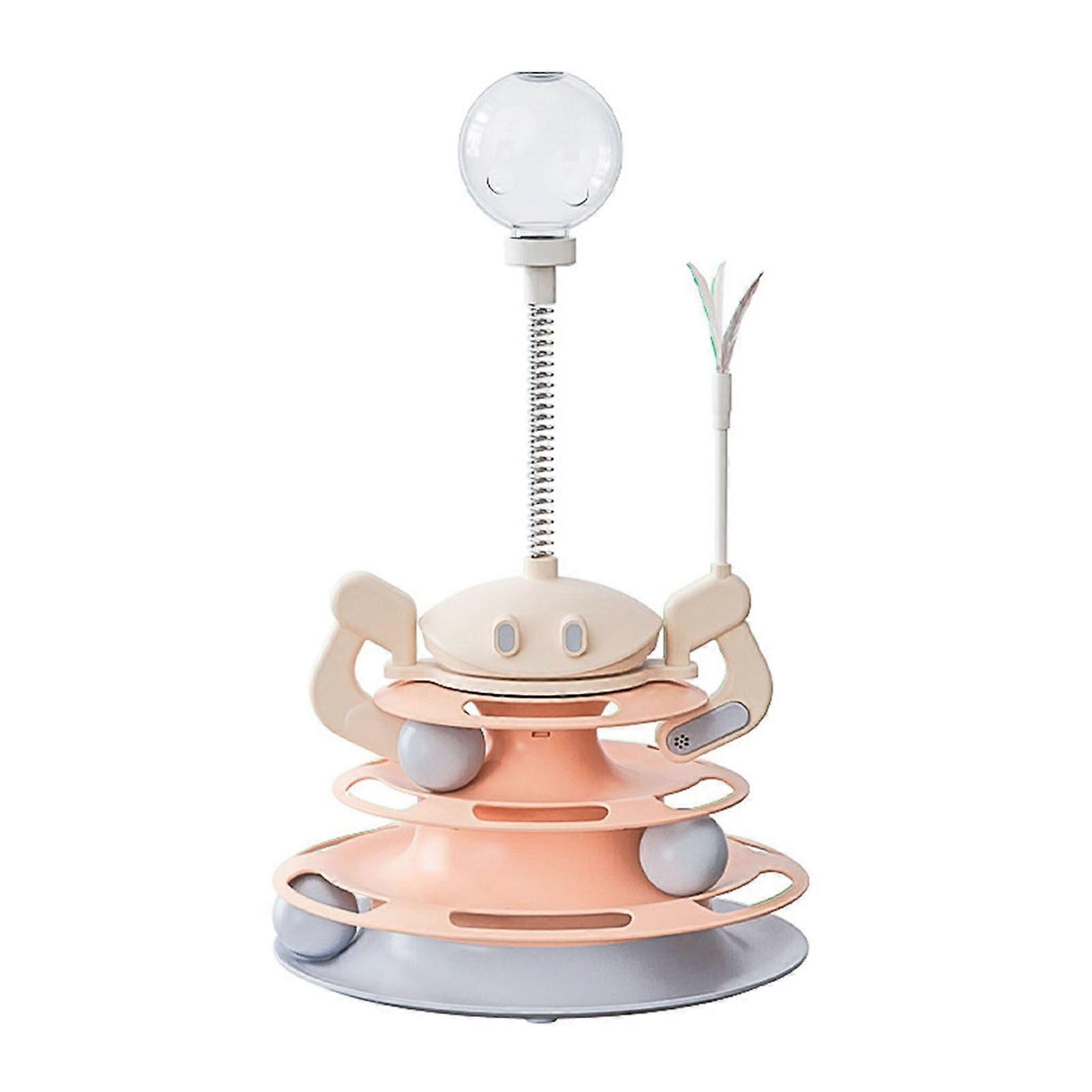 Turntable Cat Toy 3-Tier Roller Track Cat Tower Toy with Feather And Balls Interactive Cat Puzzle Feeder for Indoor Cats