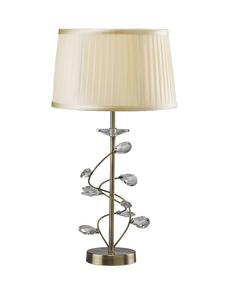 Willow Table Lamp With Cream Shade 1 Light E27 Antique Brass/crystal