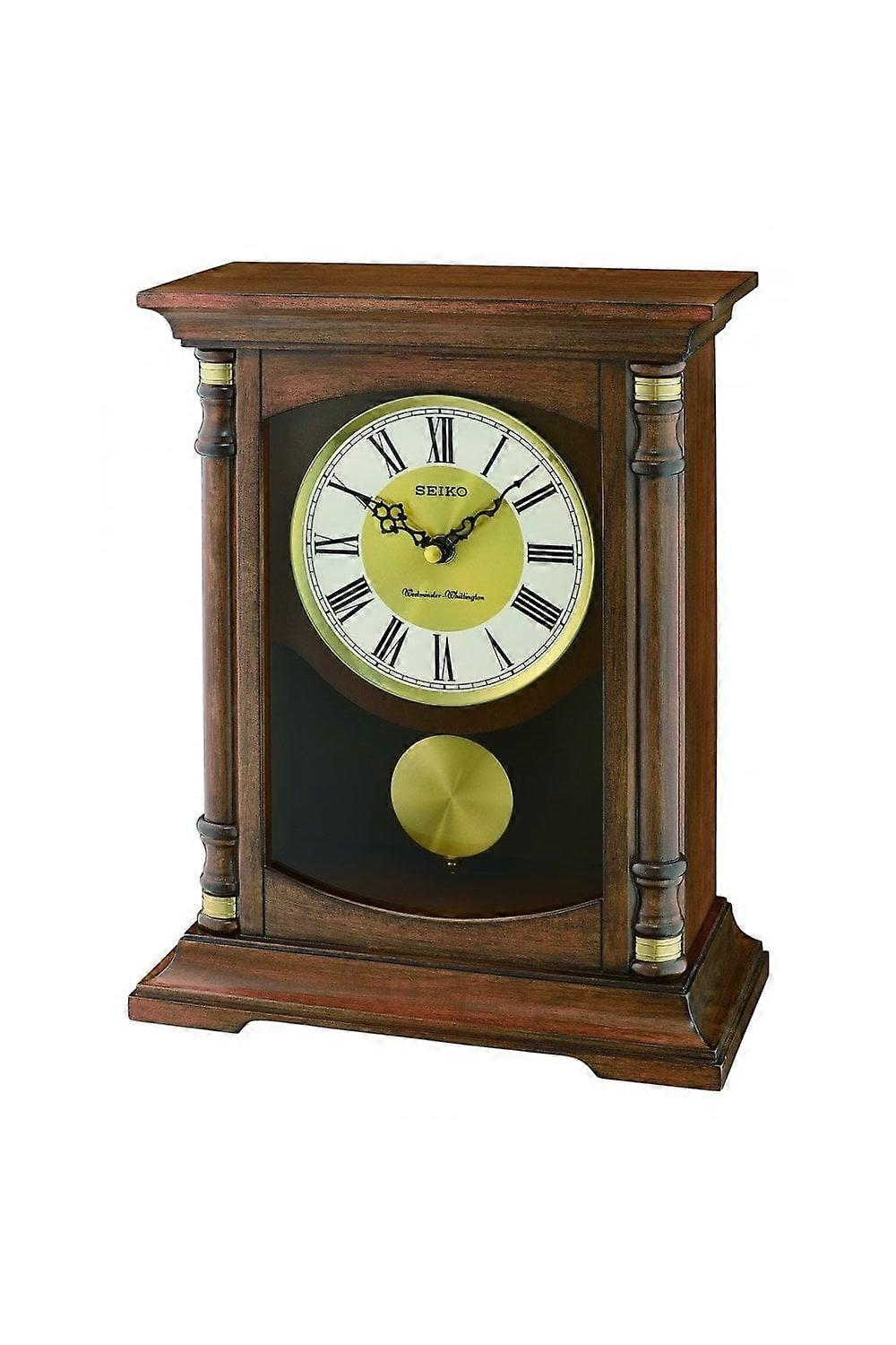 Seiko Wooden Westminster Chime Pendulum Mantle Clock QXQ034B