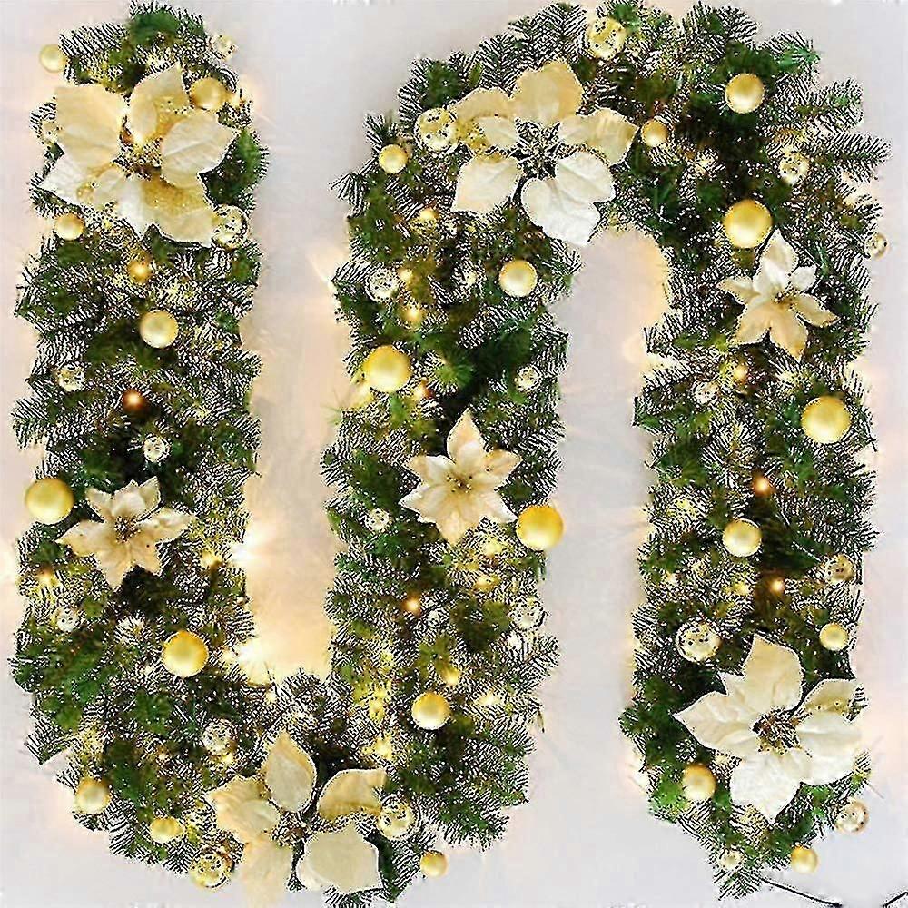 クリスマスガーランド、2.7m暖炉装飾階段LEDライトライトクリスマスオーナメント装飾と互換性があります(ゴールド) 高品質