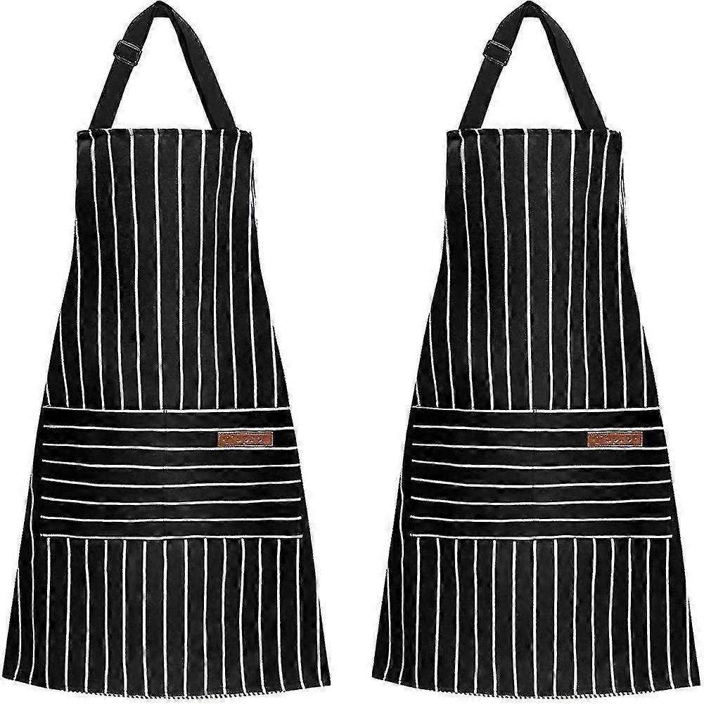 مئزر مريلة قابل للتعديل للجنسين - 2 قطعة مطبخ طبخ مخطط مع 2 جيوب
