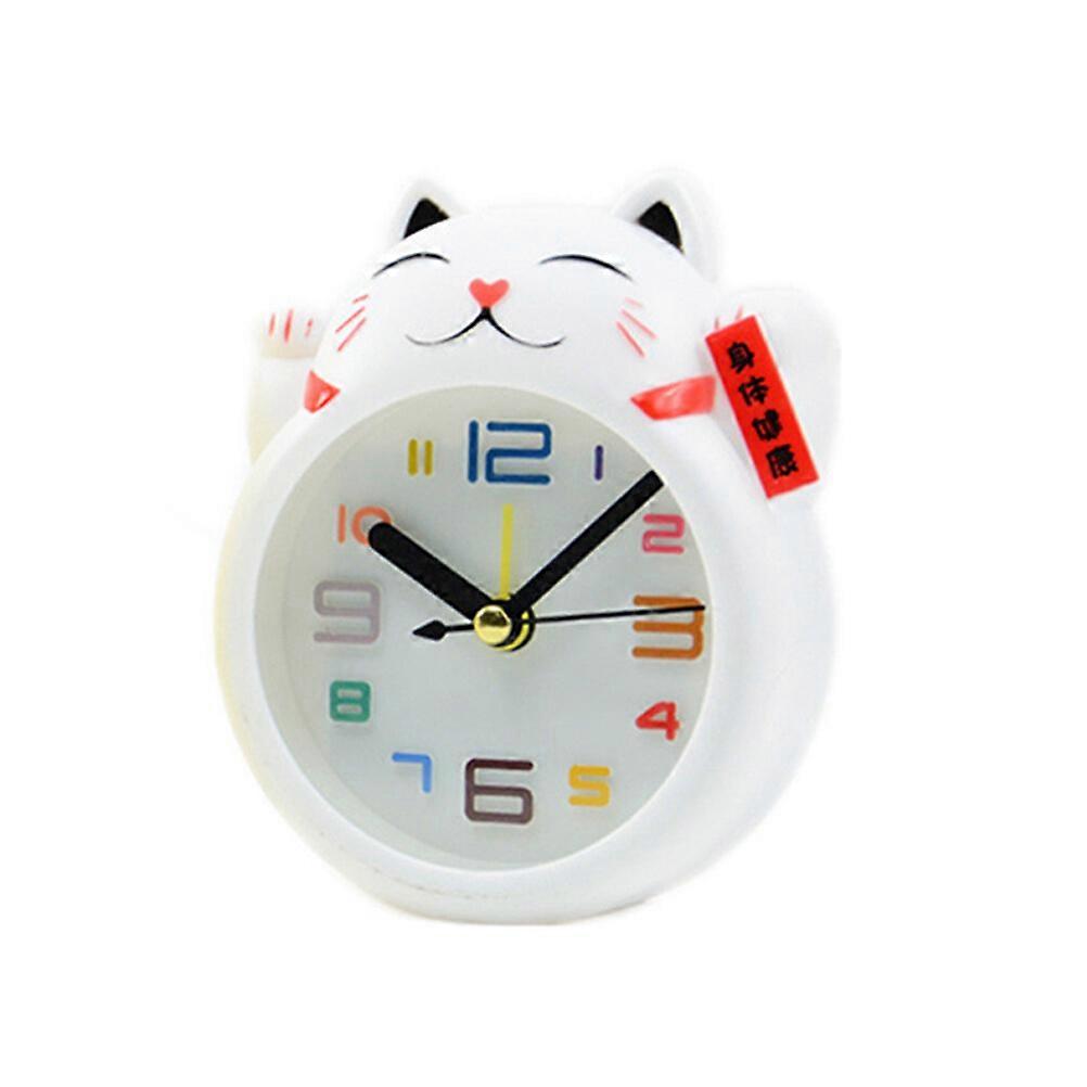 1pc Cat Alarm Clock Desk Clock Creative Cartoon Cat Shape Design Alarm (White without Battery Random Font Style)