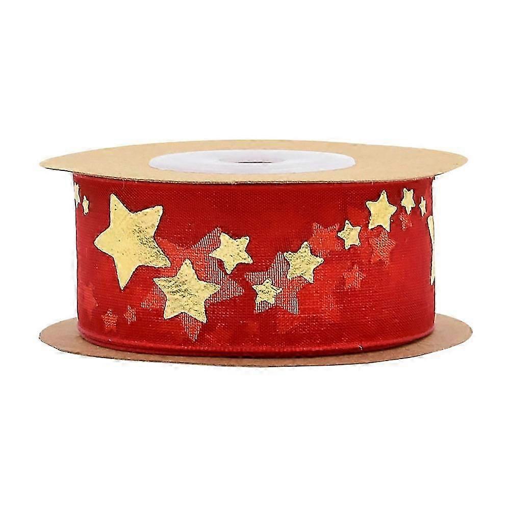 Christmas Ribbon Five-Pointed Star Ribbon for Packing 1 Roll Red