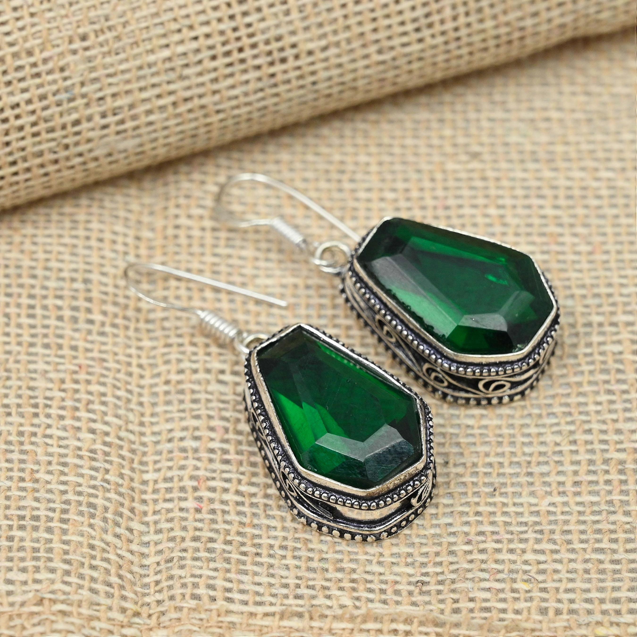 Orecchini da donna in argento sterling 925 con pietra preziosa di diopside di cromo, fatti a mano