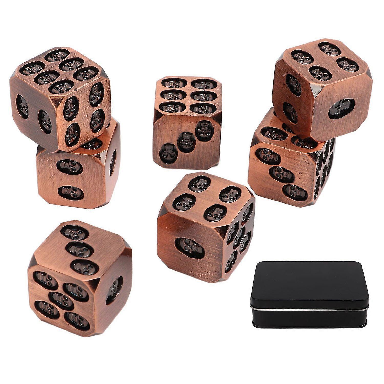 7pcs Metal Dice Set Exquisite Square Inlaid Skull Pattern Dice Board Game Props for Holiday Party An