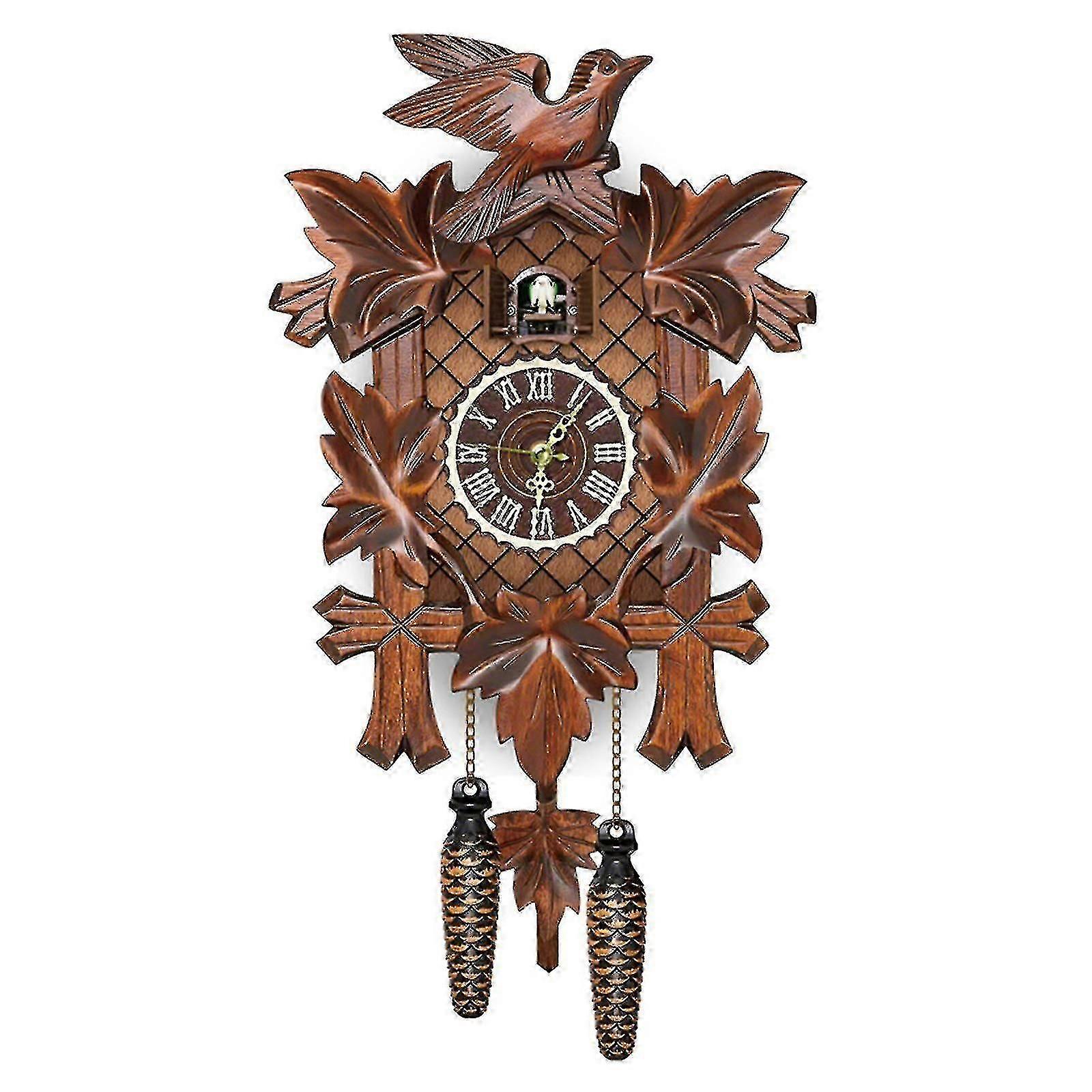 Black Forest Cuckoo Clock Retro Nordic Style Wooden Wall Clock with Bird Figure