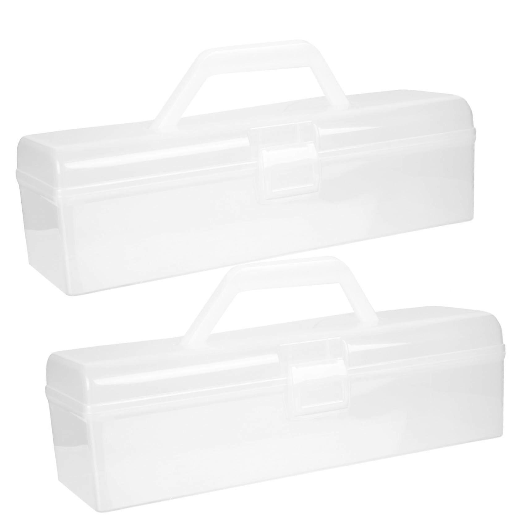 Kitchen Storage Containers Set of 2 White Desktop Boxes for Snacks and Pasta 29.5x9.9x8.8cm