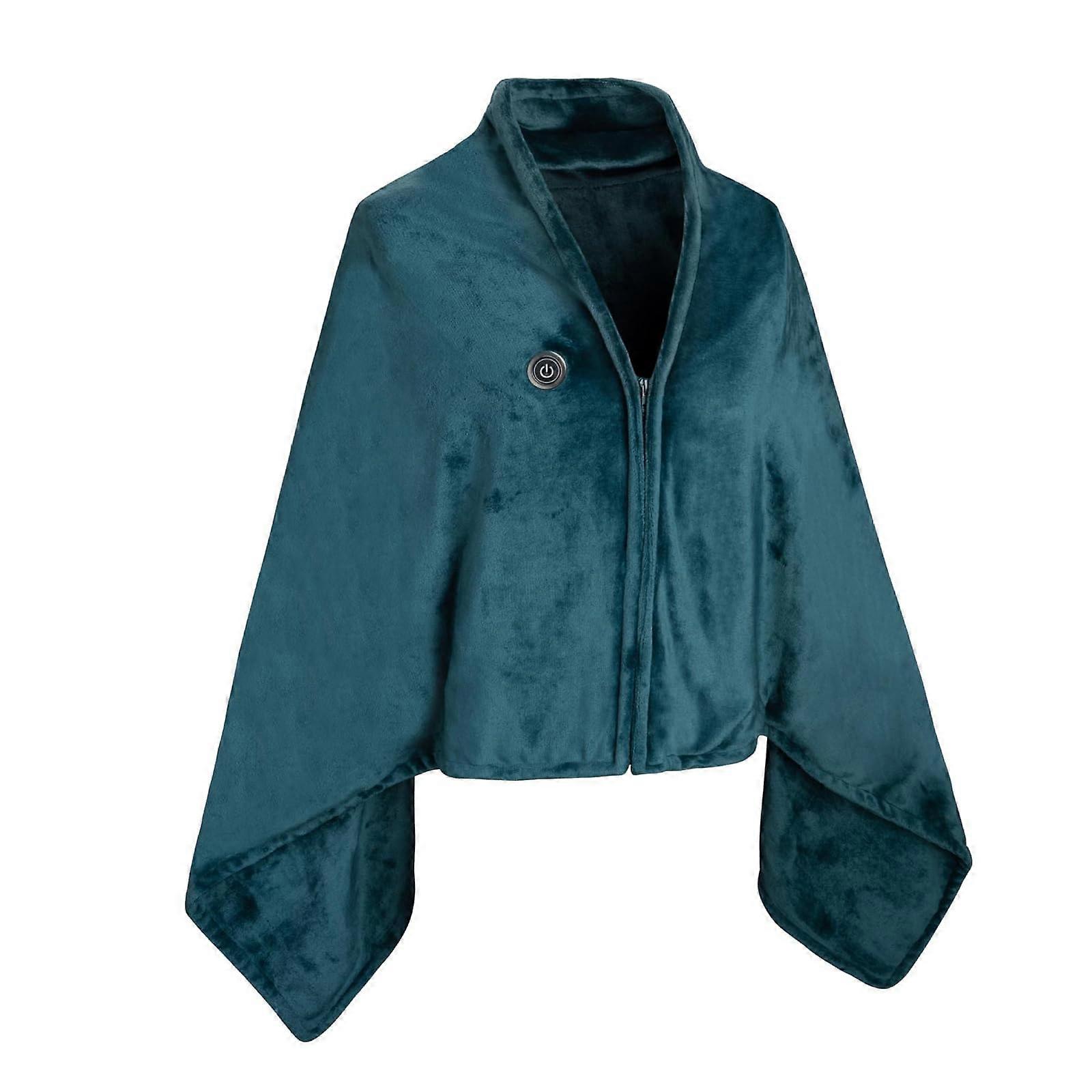 USB Powered Wearable Electric Blanket with 6 Heating Zones, Adjustable Temperature, Large Pockets for Indoor Use, Green