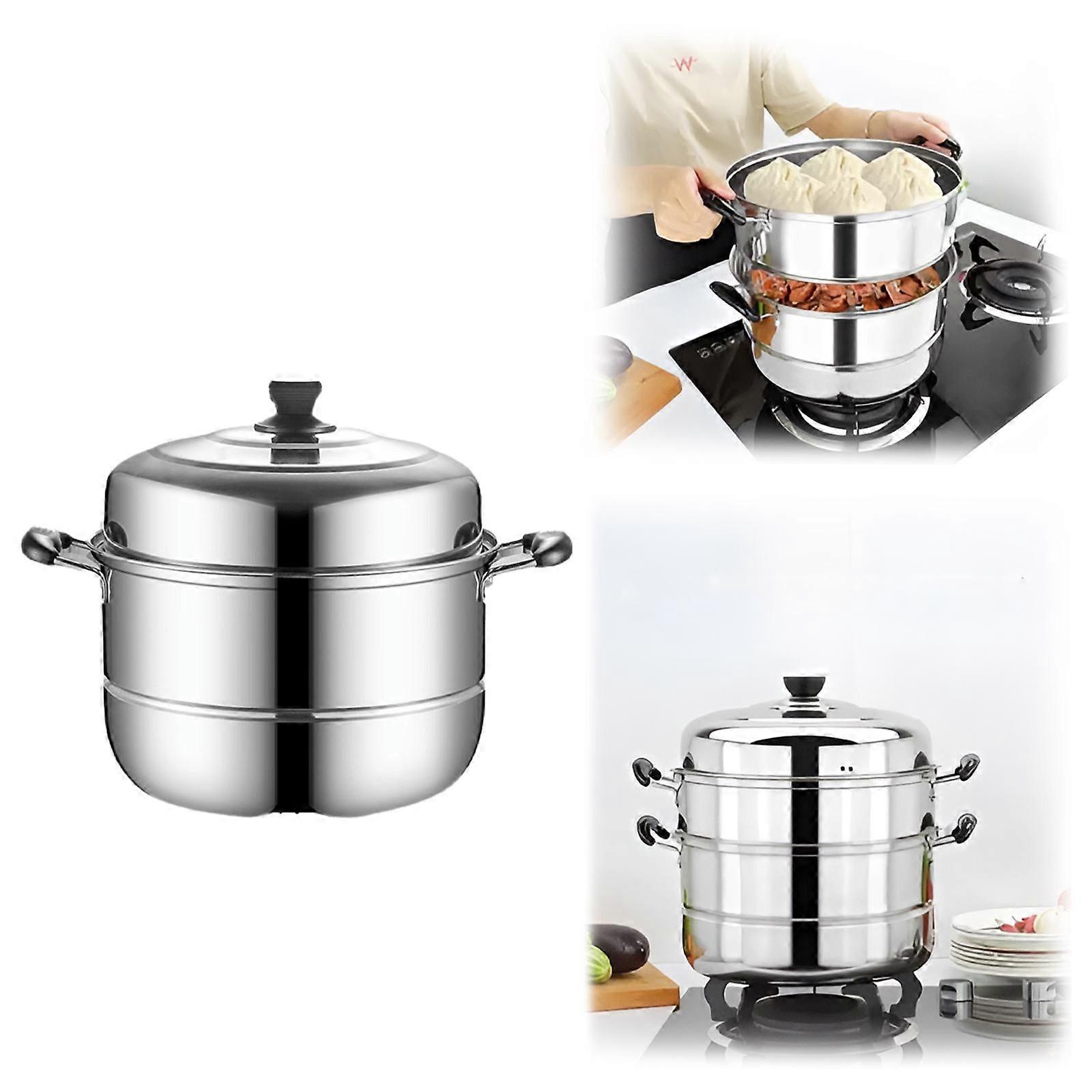 Xubond Thickened Stainless Double Layer Steaming Pot, Compatible with Induction Cooker, Silver Kitchen Bakeware Set