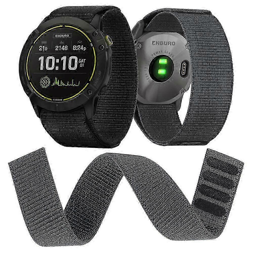 26mm & 22mm Hook & Loop Nylon Wristband for Garmin Enduro, Fenix 6/6x Pro/5x Plus, tactix Delta, mk2i & Forerunner 945 - Black