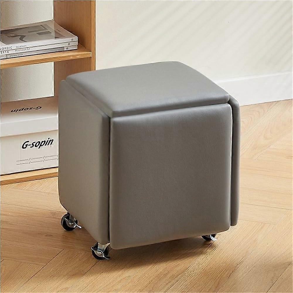 Ottoman Cube Chair Set with Stackable Stools and Footrest on Wheels for Living Room Dining (Gray, Small)