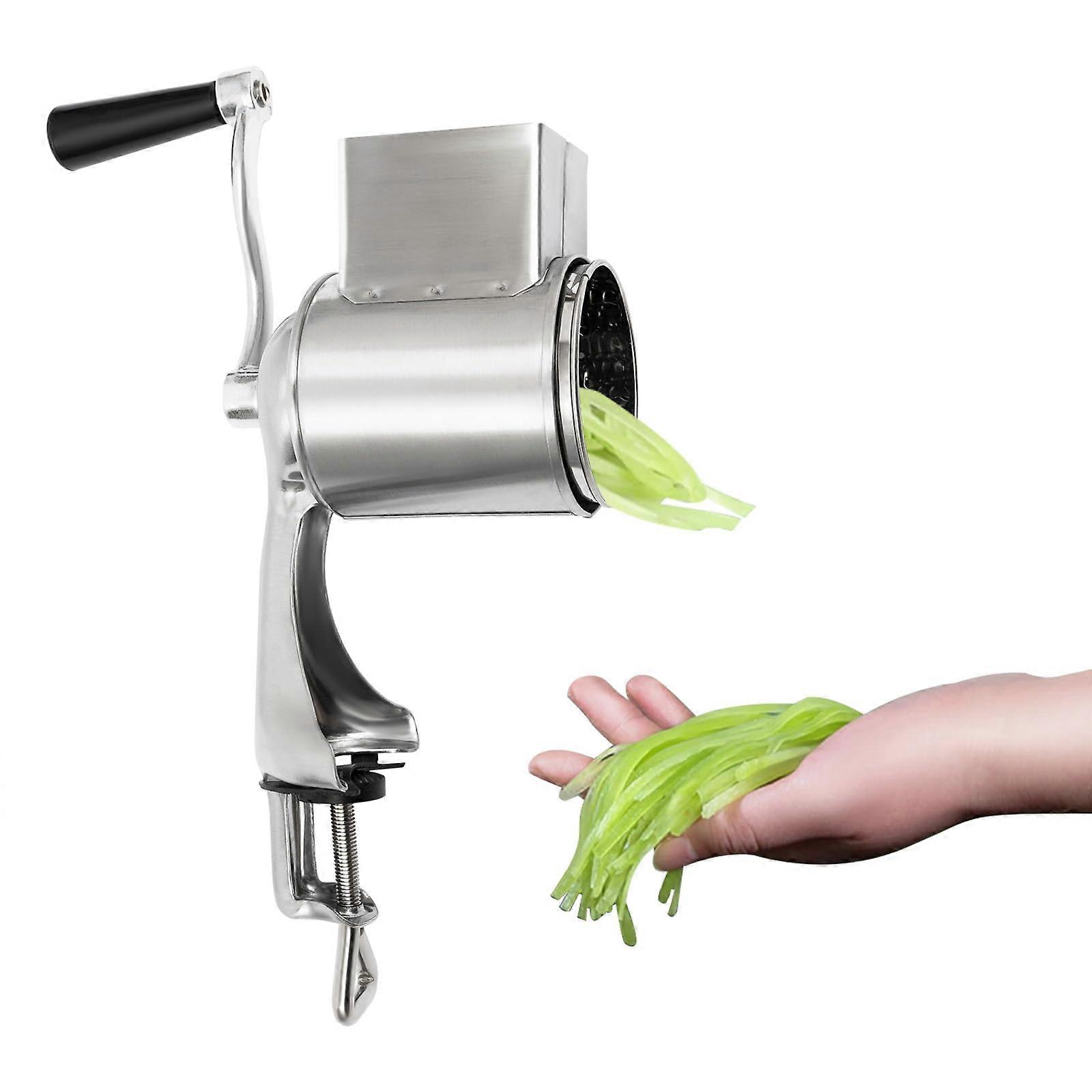 Manual Rotary Grater with 5 Interchangeable Blades, Stainless Steel Vegetable and Cheese Shredder