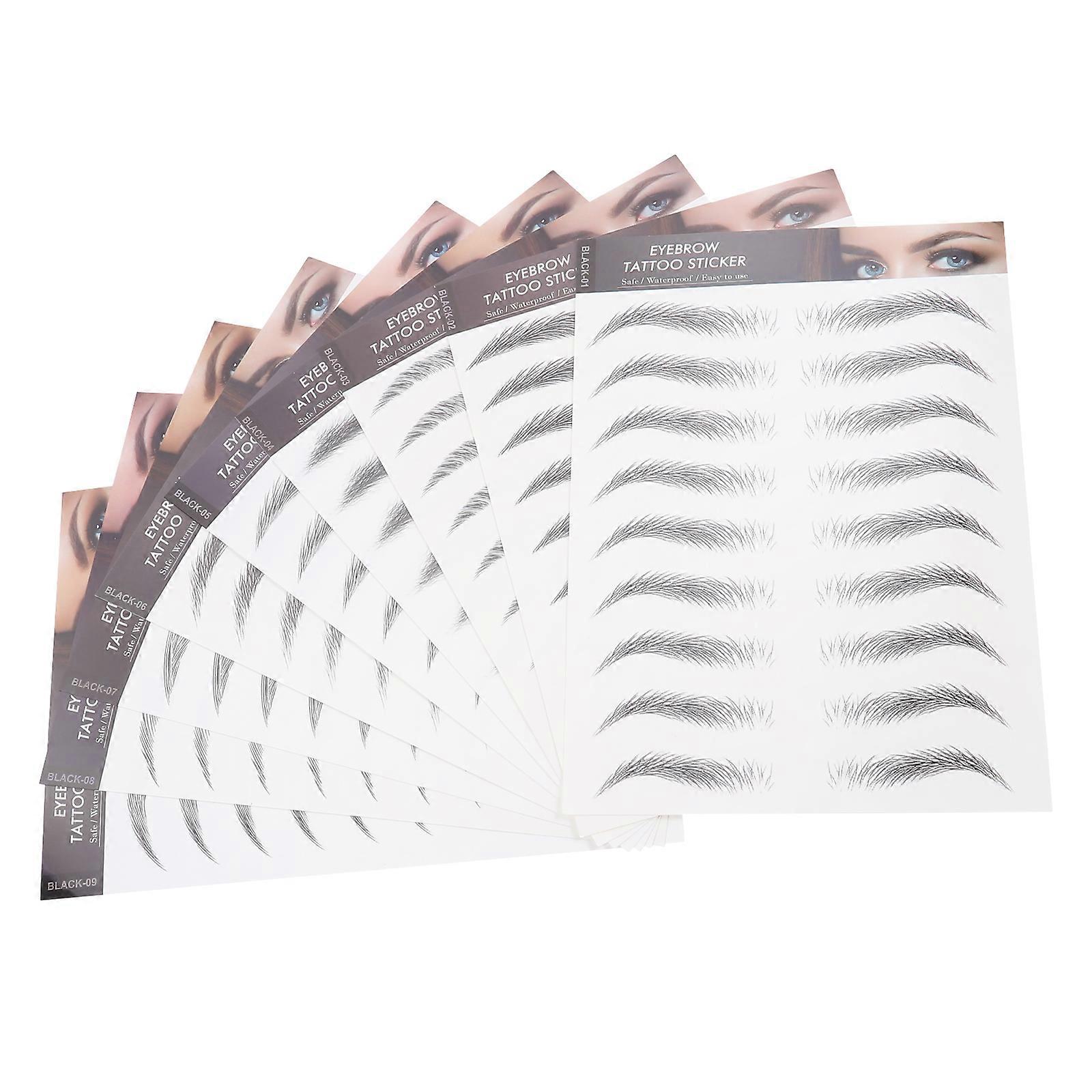 Eyebrow Stickers Temporary for Sparse Eyebrows 9 Sheets Black Realistic Looking