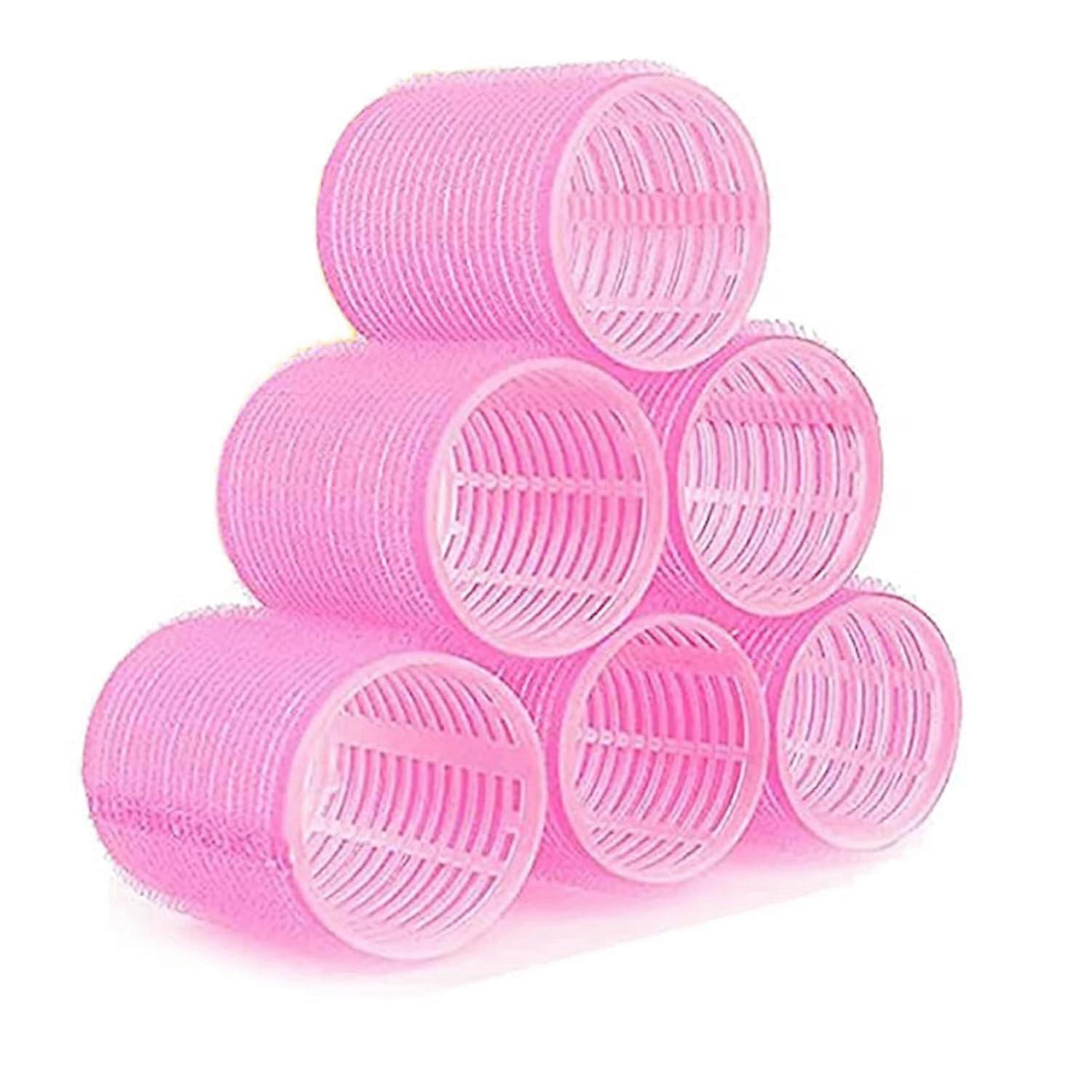 6Pcs Pink Self Grip Hair Rollers, Salon Quality Curlers for Heat Waves and Curls