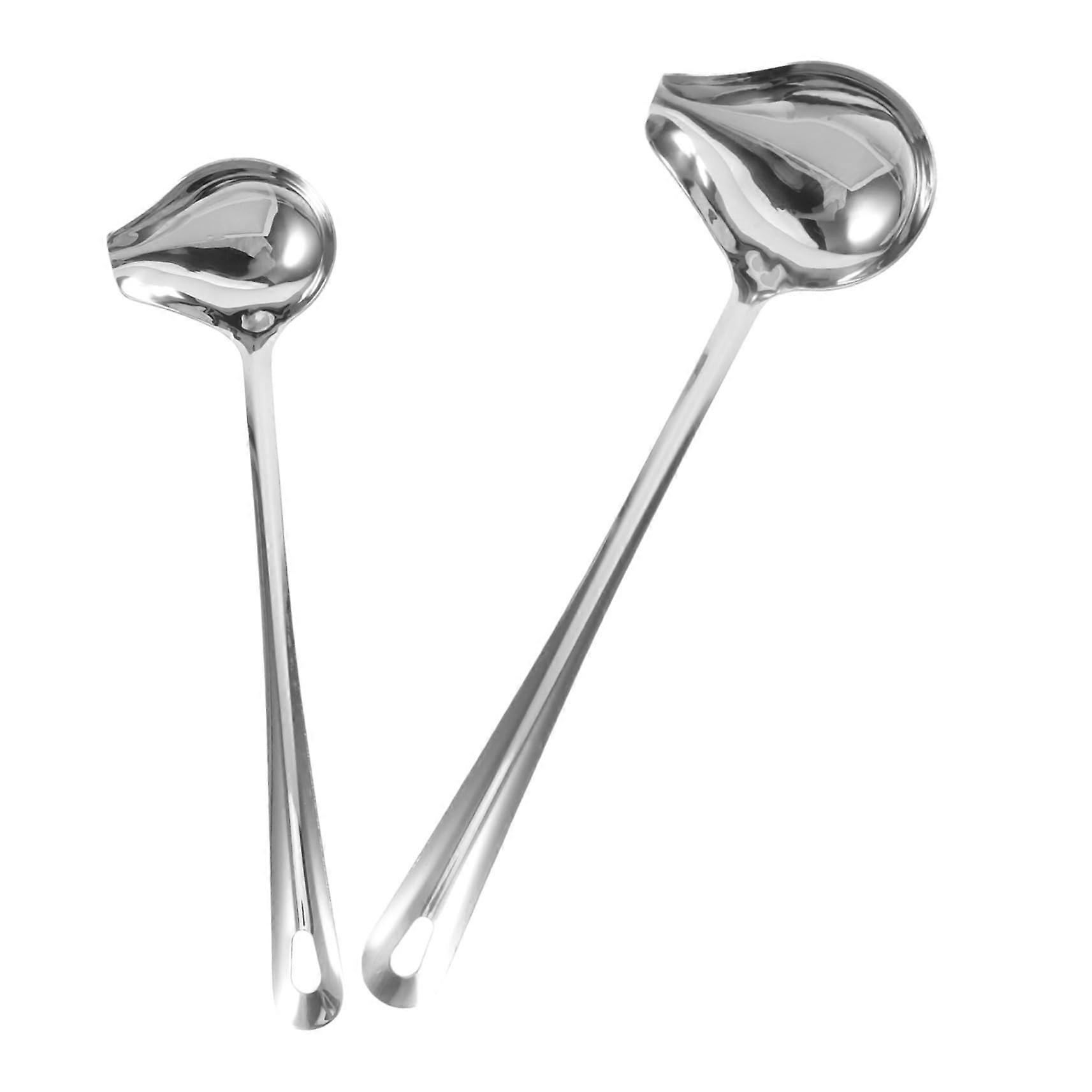 2pcs Stainless Steel Soup Serving and Sauce Spoon Set with Long Handle Heat Resistant Grip for Kitchen