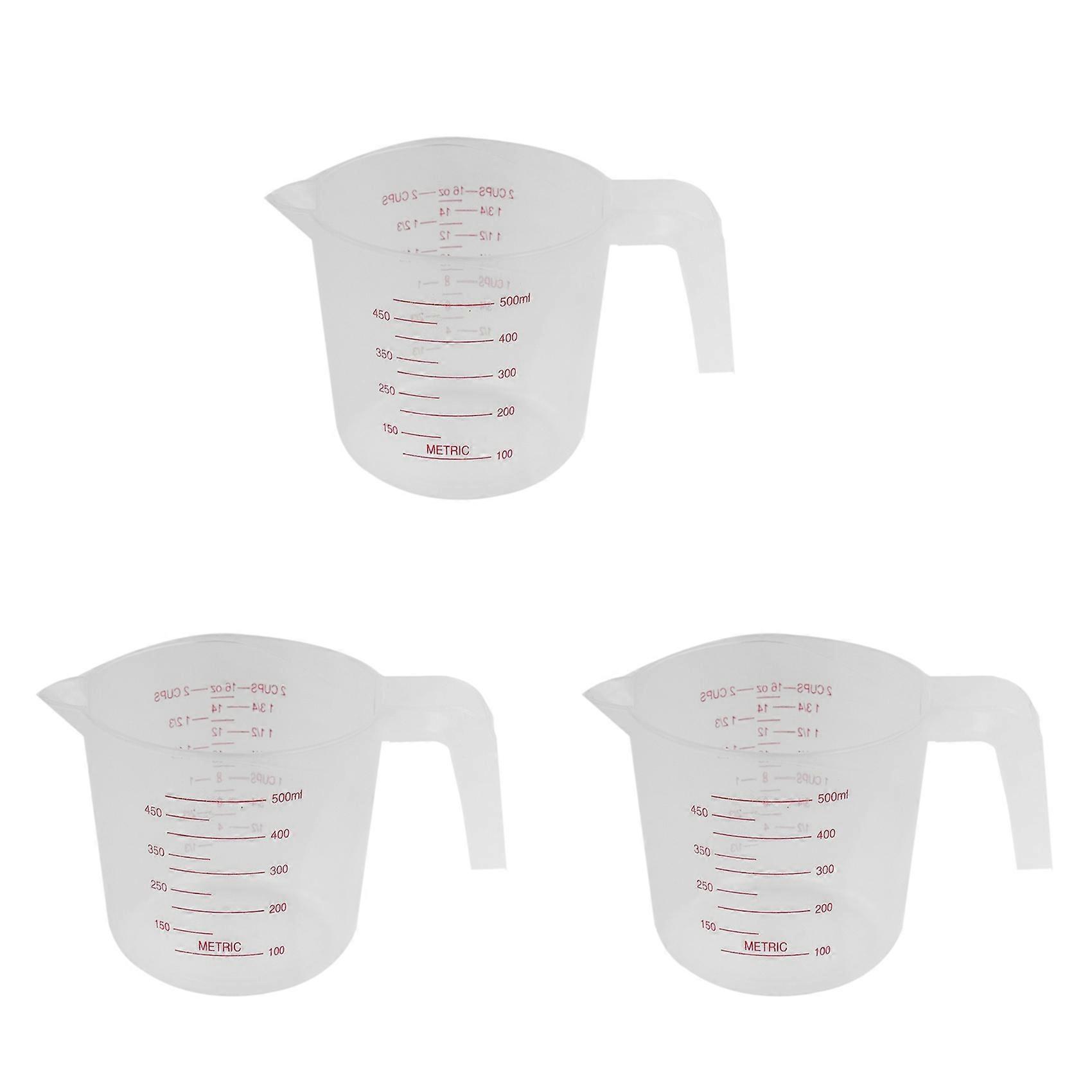 3X 500ml Home Lab Measuring Jug Pitcher Plastic Handle Pour Spout Container