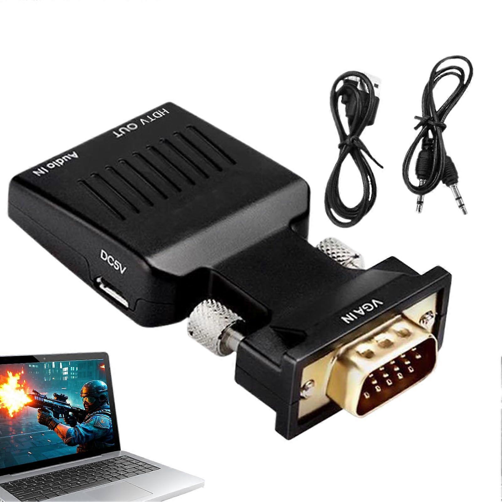 VGA To HD Converter With 3.5mm Audio Cable, PlugAndPlay, AudioSupported 1080P Output For Projector Home Theater
