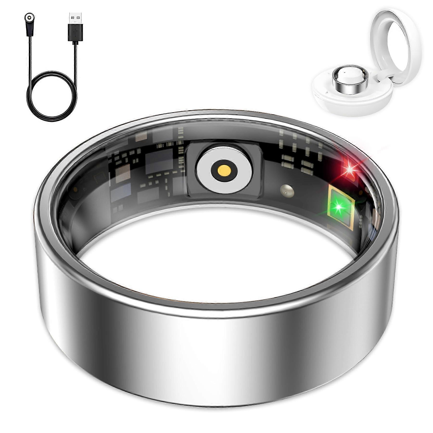 Smart Ring with Sleep, Heart Rate and Blood Oxygen Monitor, Waterproof Health Tracker Silver #11