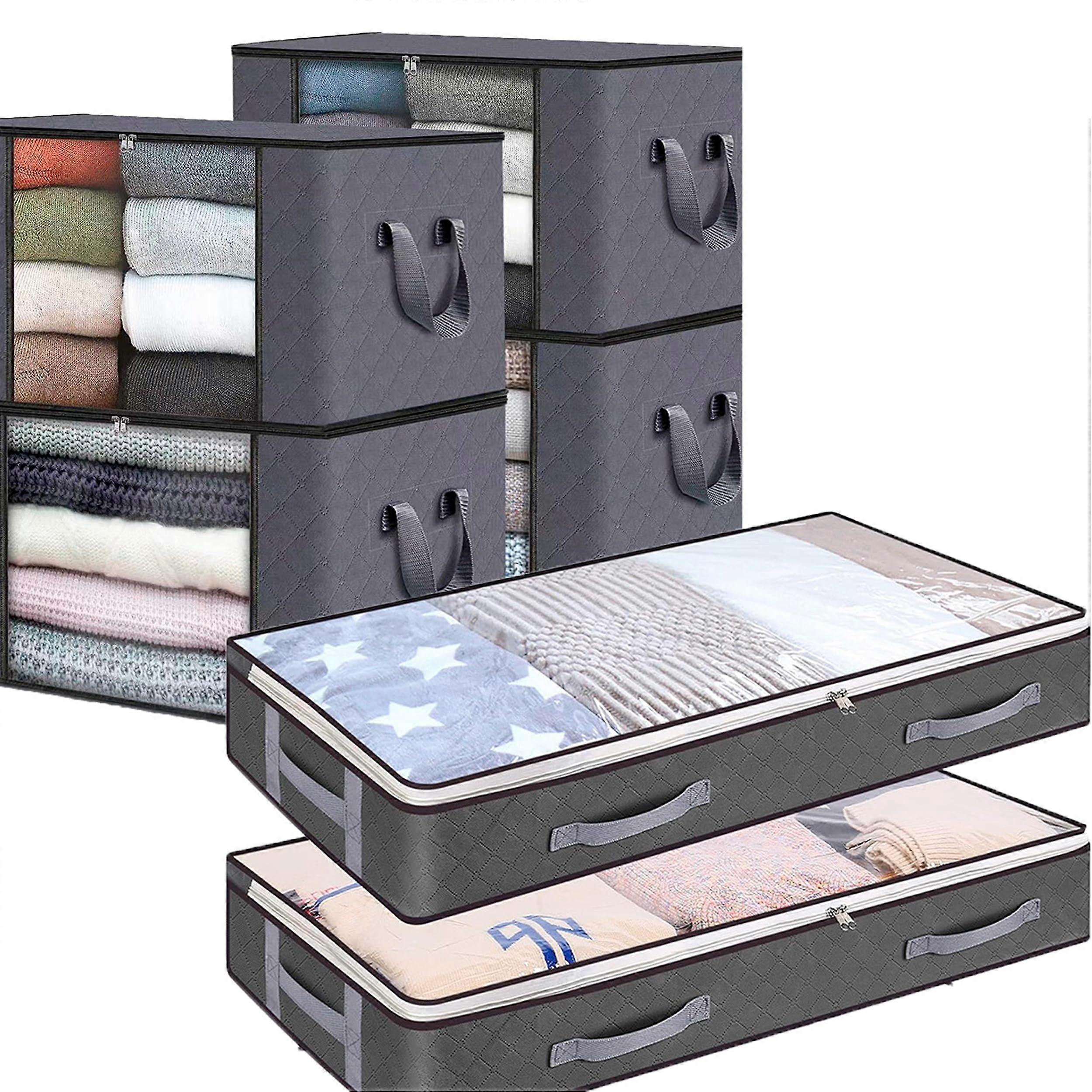 Storage Bins and Clothes Storage Set, 7 Pack Large Capacity Foldable Organizers with Lids, Grey