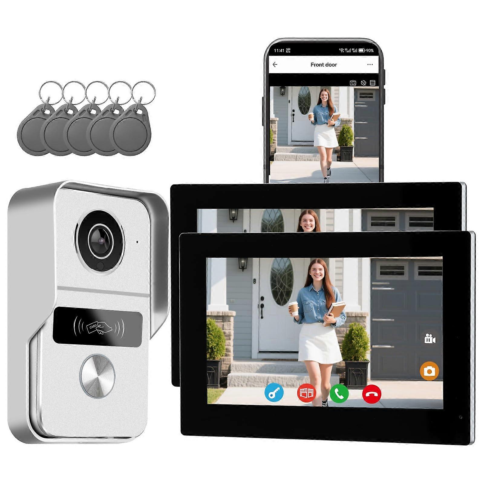 Video Doorbell Intercom System with 7 Inch Dual Touchscreens, 1080P Night Vision Camera, Remote Unlock