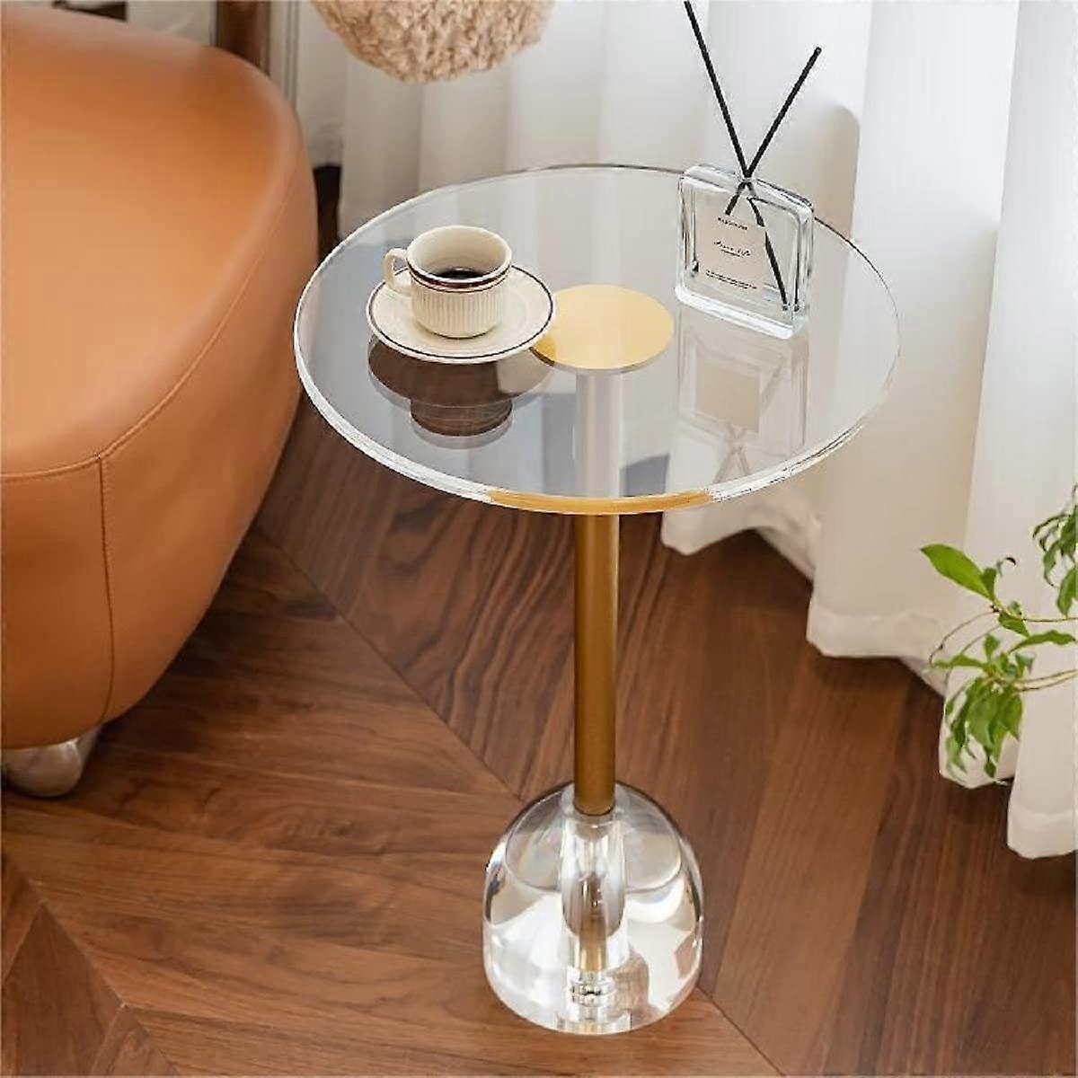 Clear Acrylic Side Table with Solid Base, 14inch Round End Coffee Table for Small Spaces Living Room