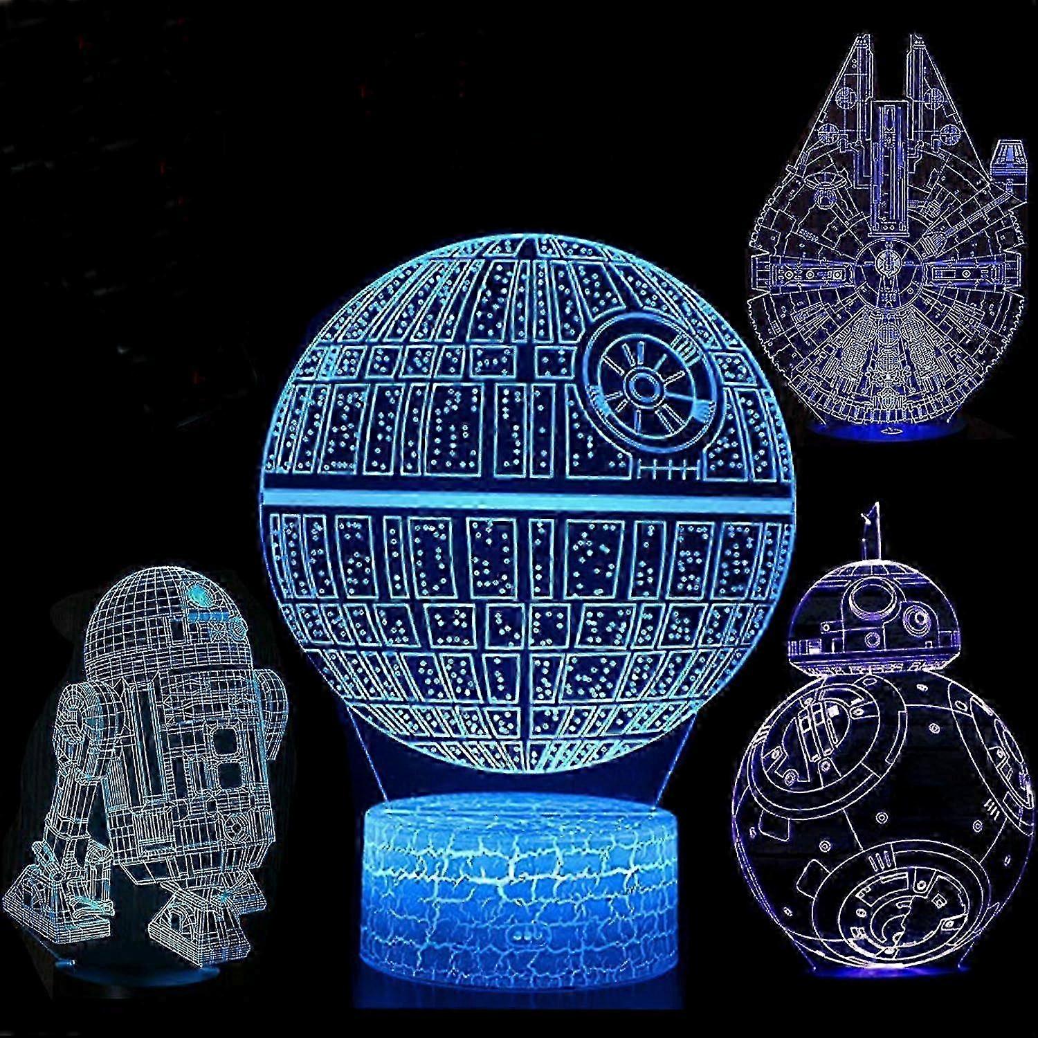 3d Illusion Lamp 4-pack Star Wars Patterns Remote Control 7-color Changing Led Night Light