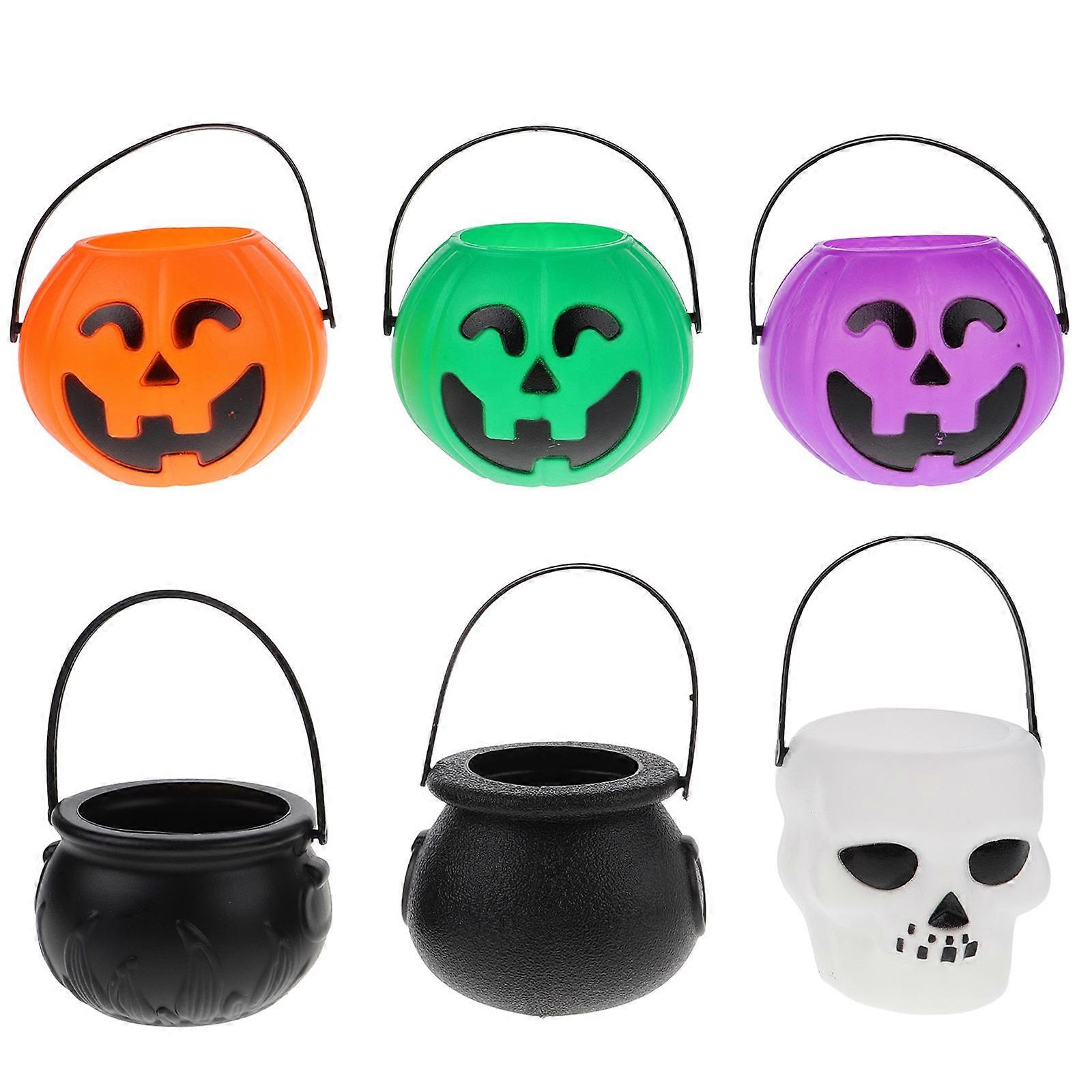 Halloween Pumpkin Bucket Candy Holder for Storage 6Pcs Plastic Assorted
