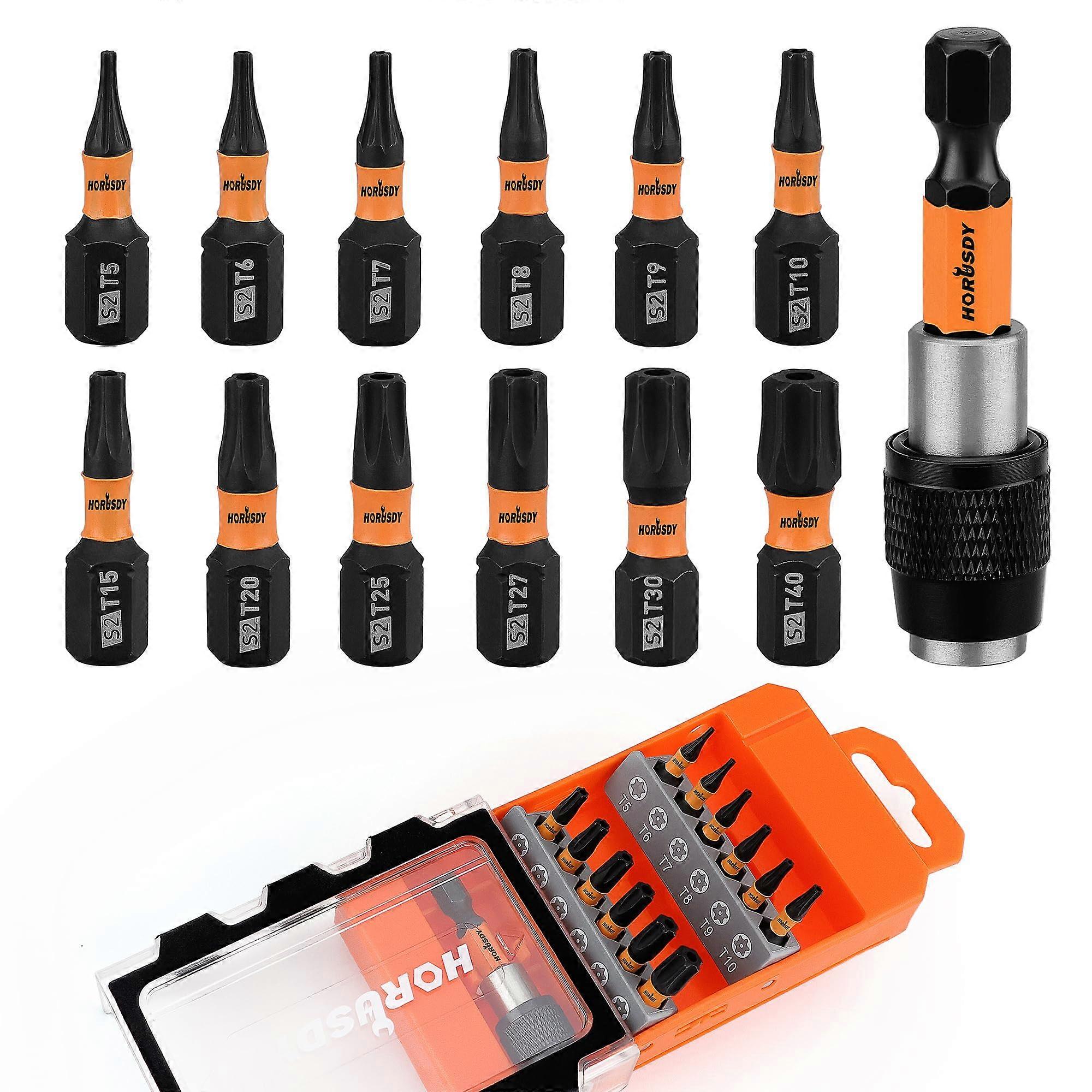 Tamper Proof Torx Bit Set 13pc T5T40 Security Bits Magnetic Tip S2 Steel with Case and Adapter Ref:5424