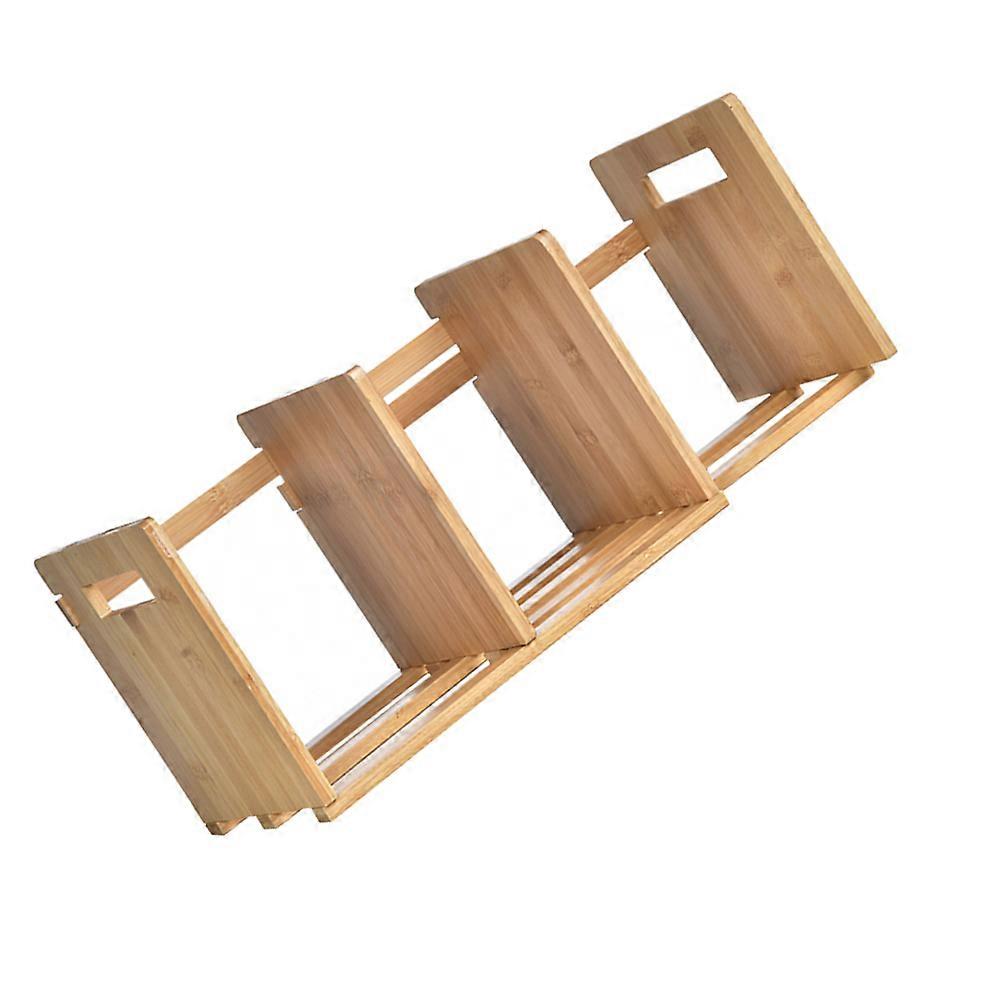 Desktop Bamboo Bookend for Storage 1Pcs Expandable Chocolate Book Rack