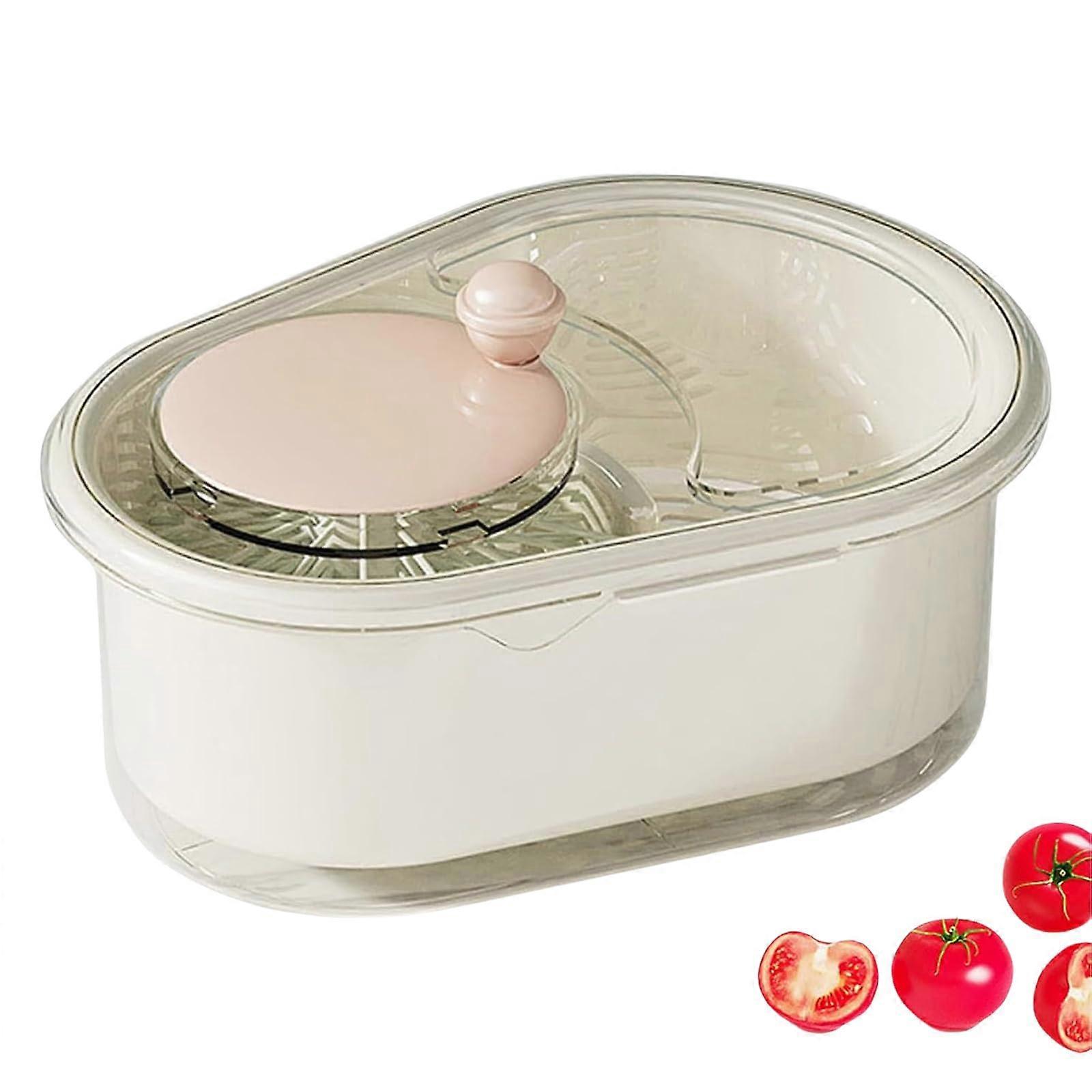 Fruit and Vegetable Washer with Brush Scrubber, Large Capacity Salad Spinner for Kitchen (White)