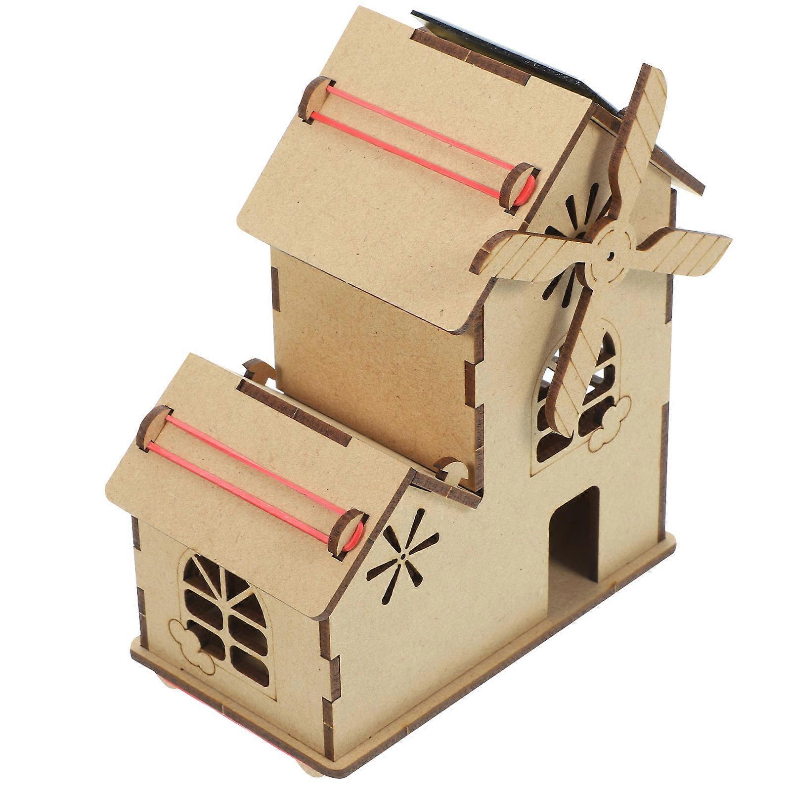 Solar Assembly Plaything Windmill House Model for Kids 1Set Science Experiment
