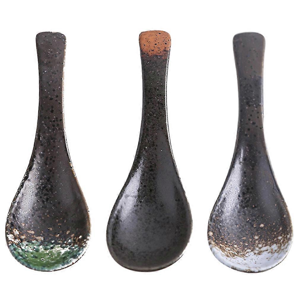 Ceramic Spoon Japanese Style for Soup Serving 3Pcs Kitchen Supply