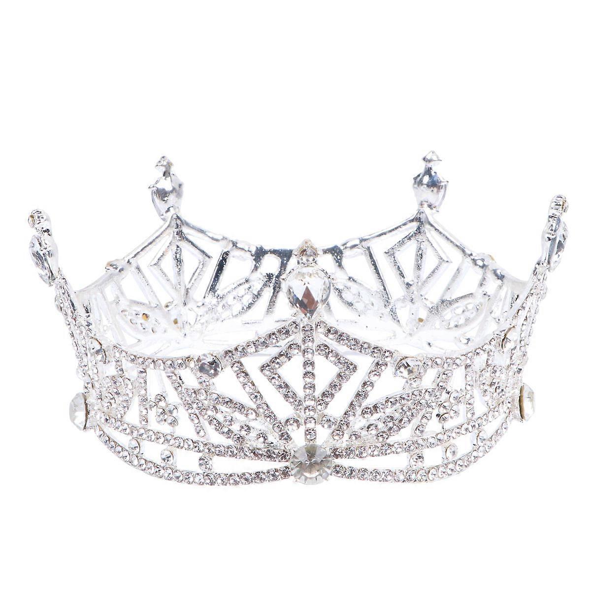 Bridal Crown Retro Round Rhinestone Decor Wedding Crown 3Pcs Silver