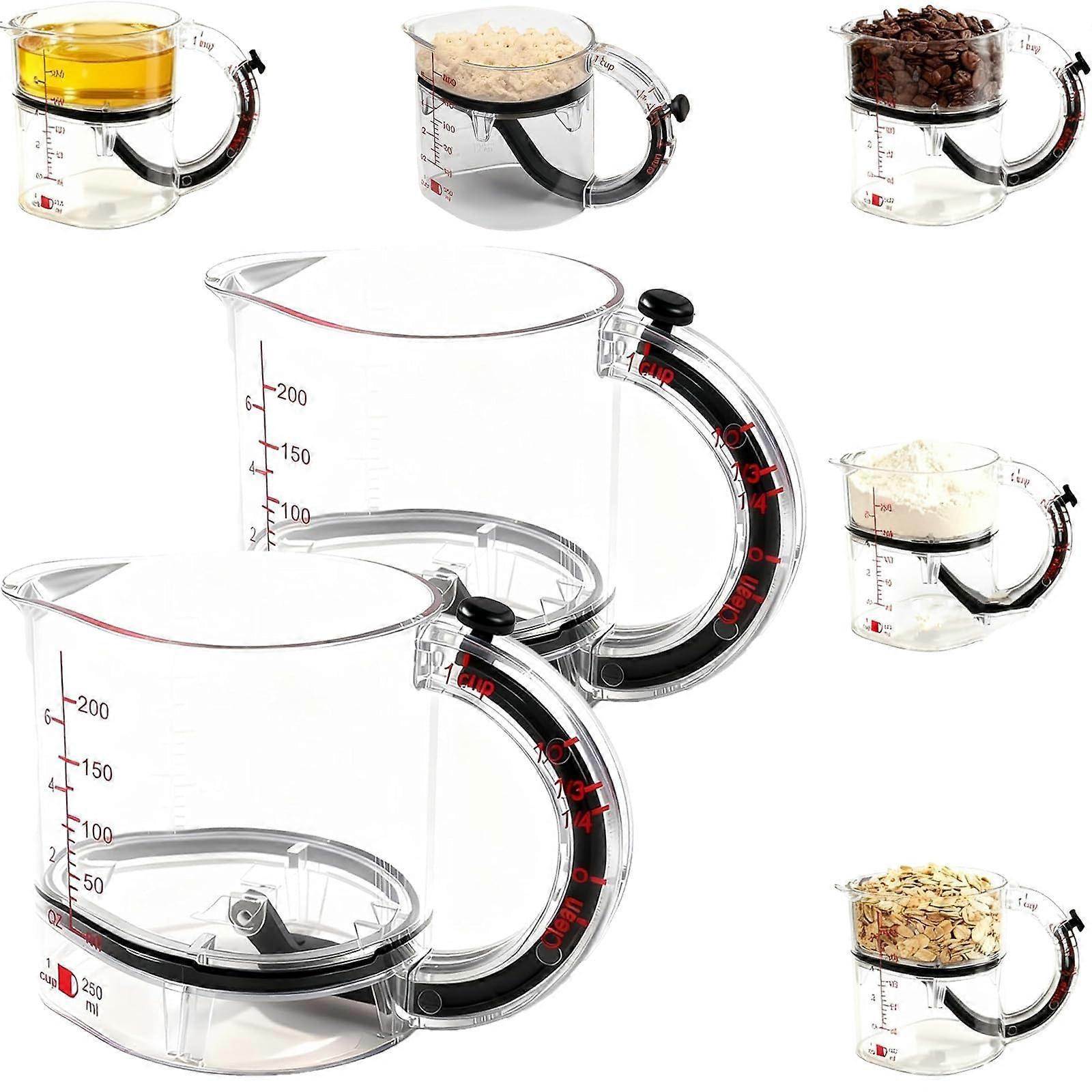 Adjustable Measuring Cup 4in1 Push Base for Baking Cooking Wet and Dry Ingredients 2PCS