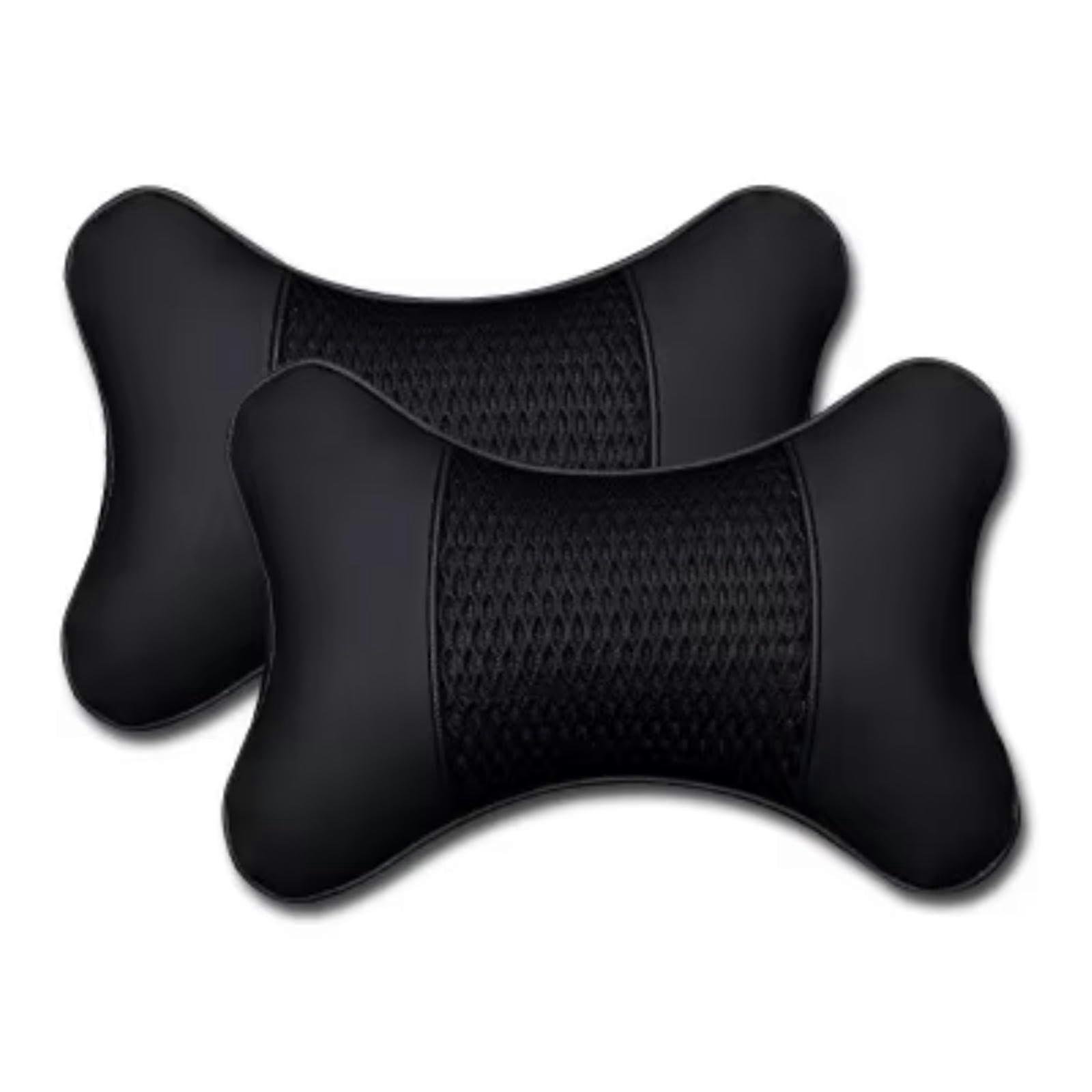 Car Neck Pillow and Headrest Support for Driving, Ergonomic Leather with Adjustable Strap, 2pcs Black