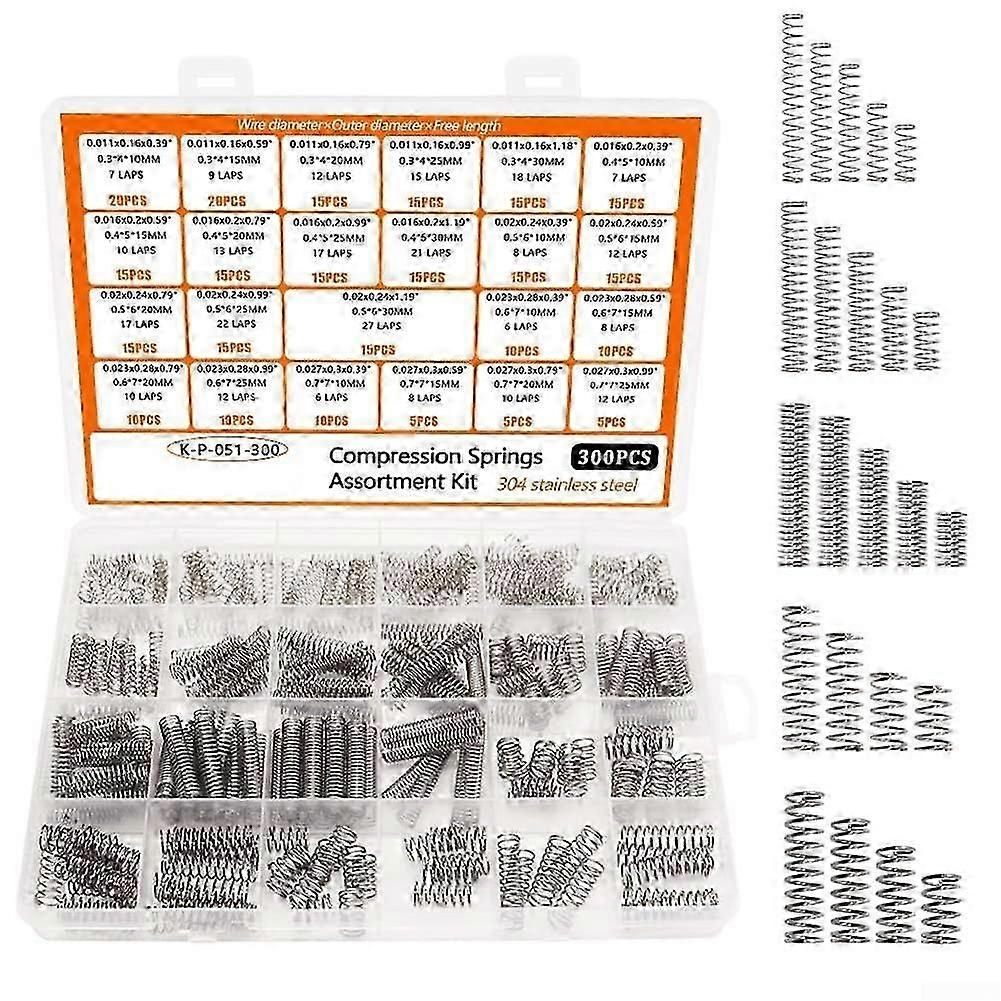Compression Spring, 304 Stainless Steel Rustproof, 300 Pieces 23 Sizes, Mechanical Maintenance Spring Set