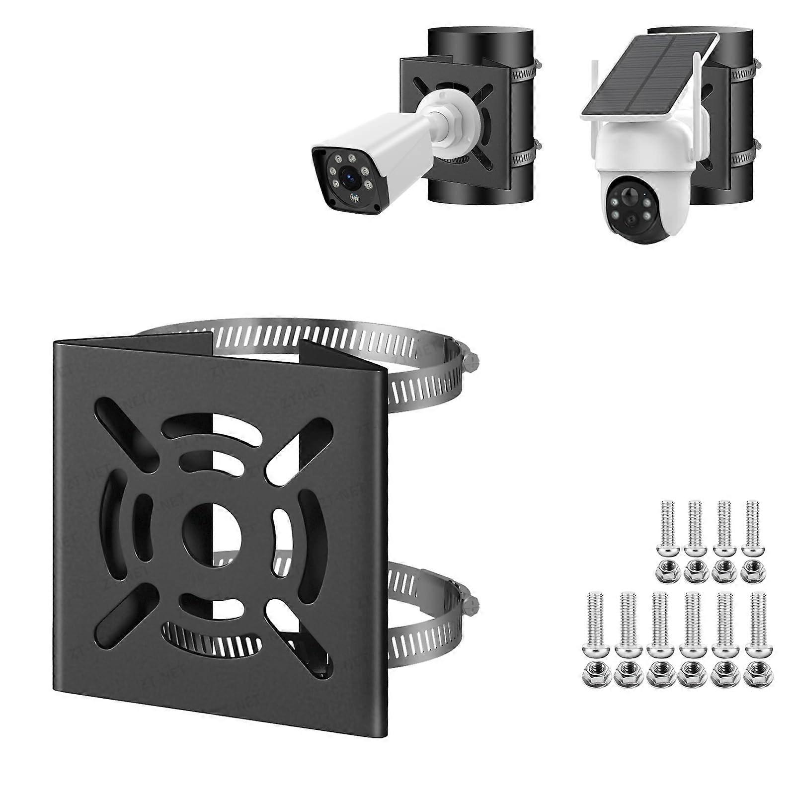 Security Camera Pole Mount Bracket, Universal Adjustable Iron with Stainless Steel Clasp for CCTV and Lights