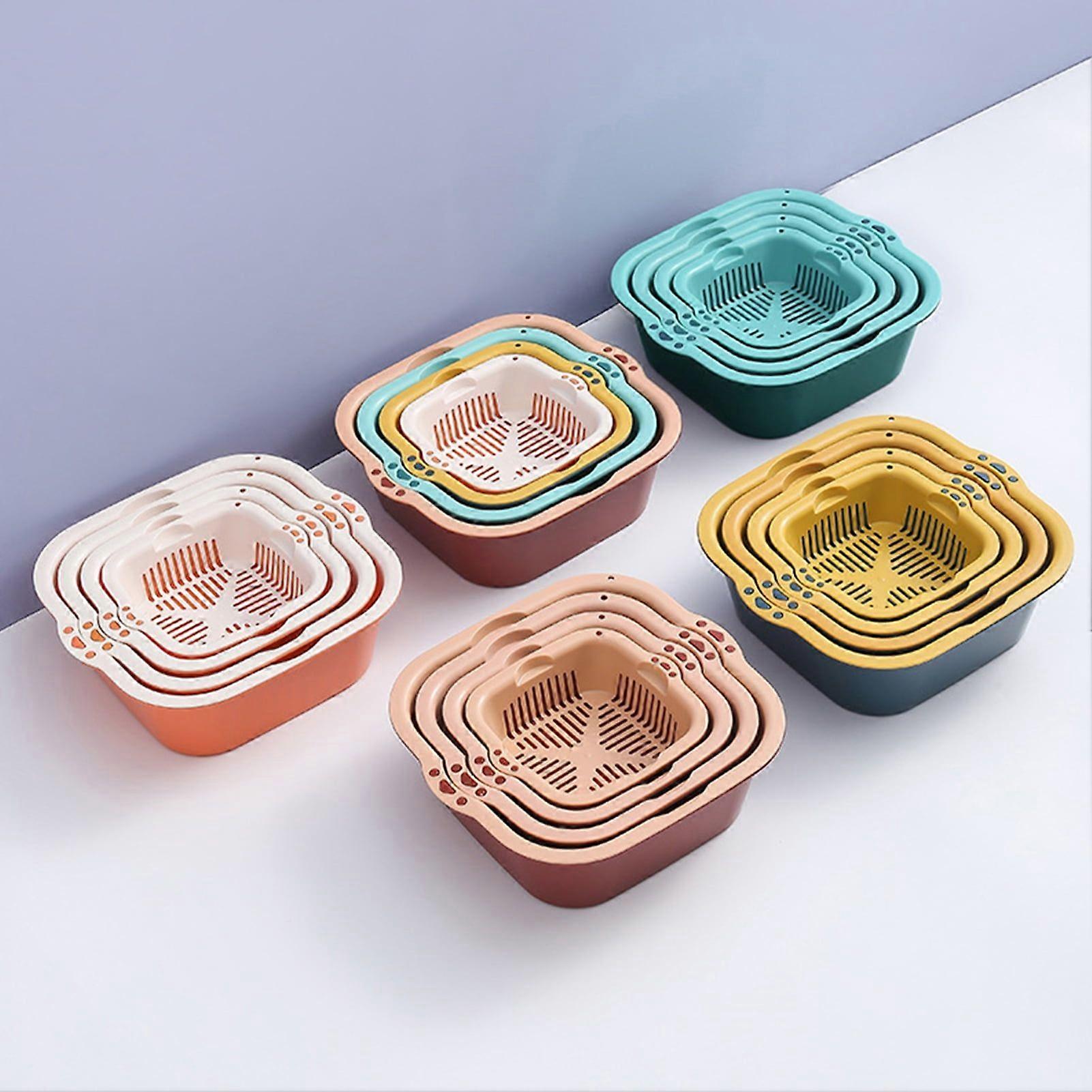 Double-layer Drain Basket Set (8Pcs/Set) Side Handle Plastic Quick Drainage Colander Basket Kitchen Tools