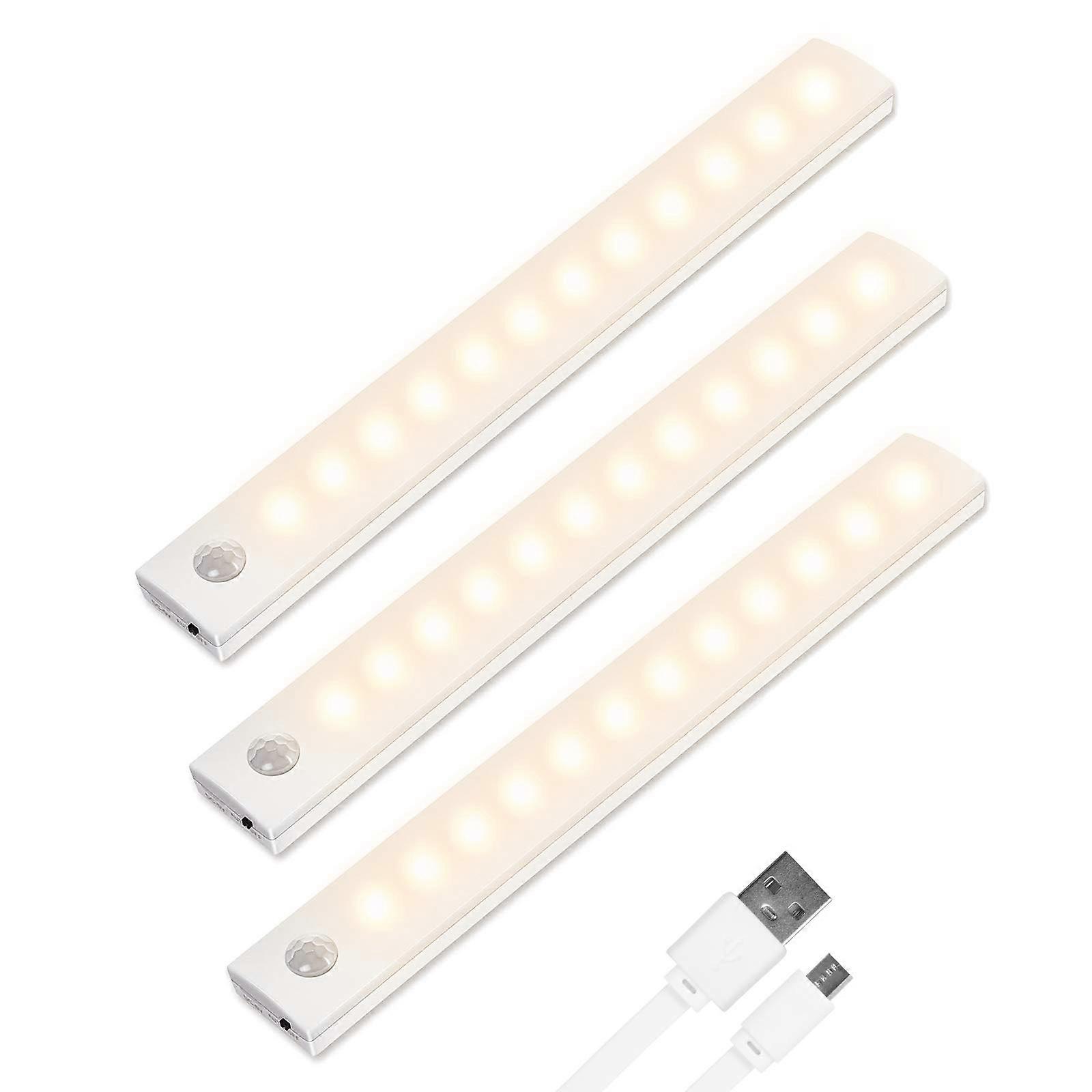 Motion Sensor LED Cabinet Lights USB Rechargeable 12 LED Strip 3 Pack