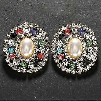 New color oval pearl earrings niche retro rhinestone earrings fashionable atmosphere gold