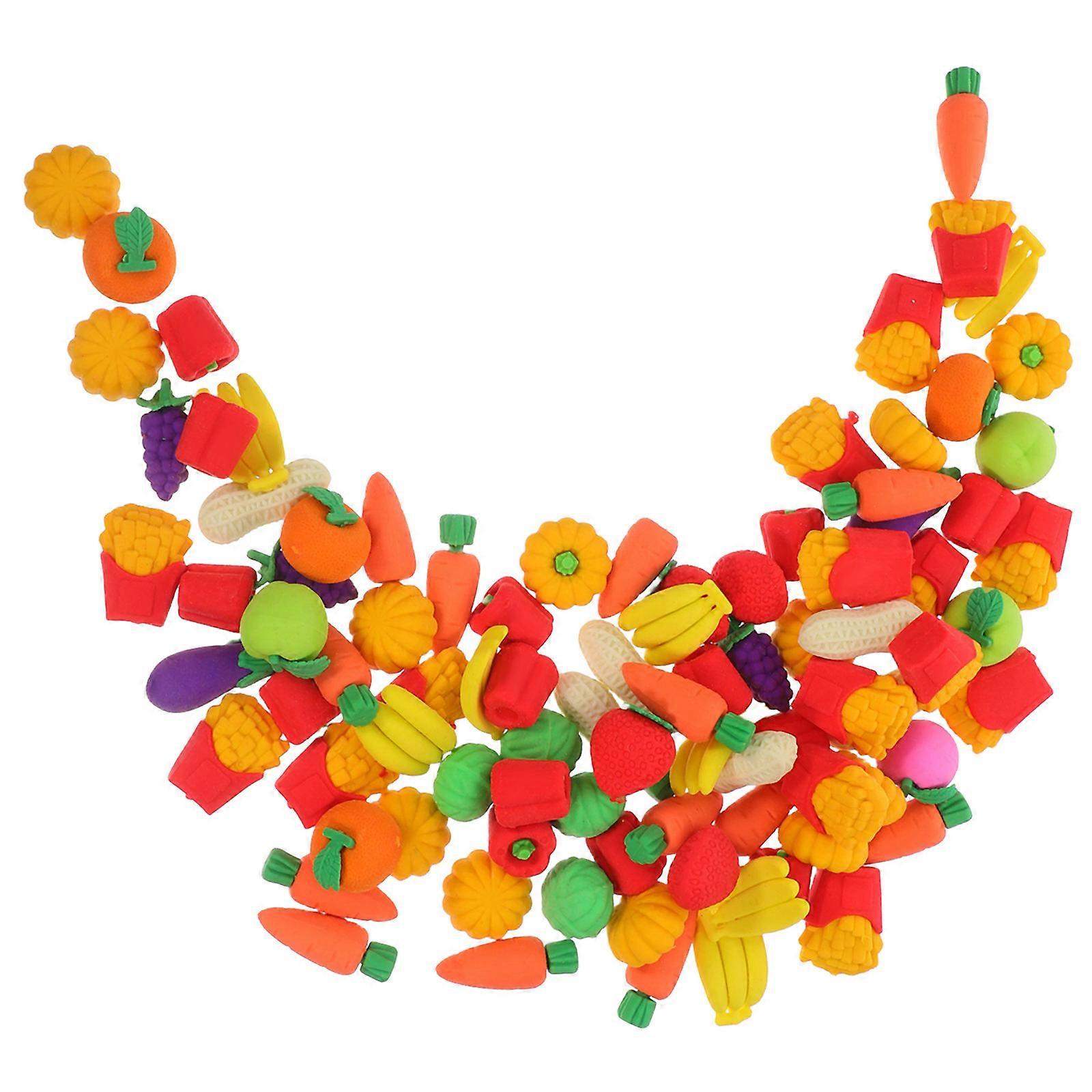 Cartoon Fruit Erasers for Pencil Erasing 100Pcs Assorted