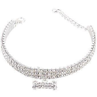 Mini Bone Shape Pendant Shining Rhinestone Pet Ring Dog Collar Luxury Pet Supplies Pet Collar Adjustable Buckle Chain Necklace for Pet Dog (White, Siz