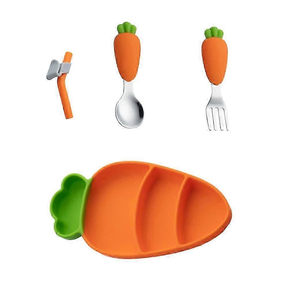 Stainless Steel Silicone Plate Set with Fork Spoon, Divided Compartment Tableware for Kids, Easy Storage Portable Dining Set