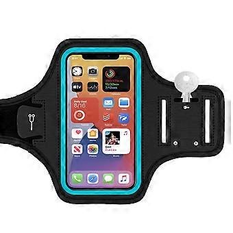 Sportowa opaska na ramię Dww z kieszenią na zamek błyskawiczny na kluczyki do samochodu, AirPods (niebieska), iPhone 14/14 Pro Max/13/13 Pro/12 Pro Max/11 Pro/XR/XS, opaska do biegania na 6,8-